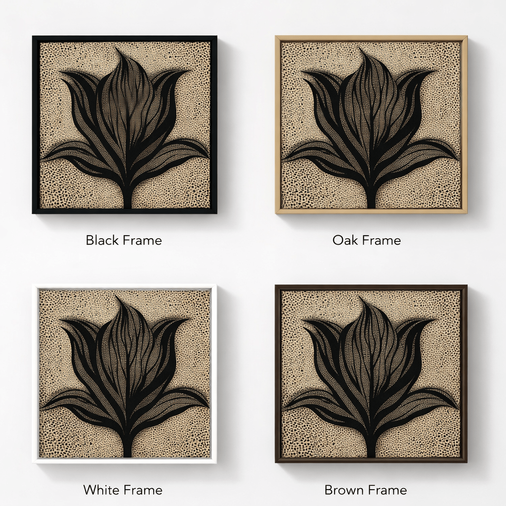 Black and White Botanical Canvas Print - Pointillism Floral Design