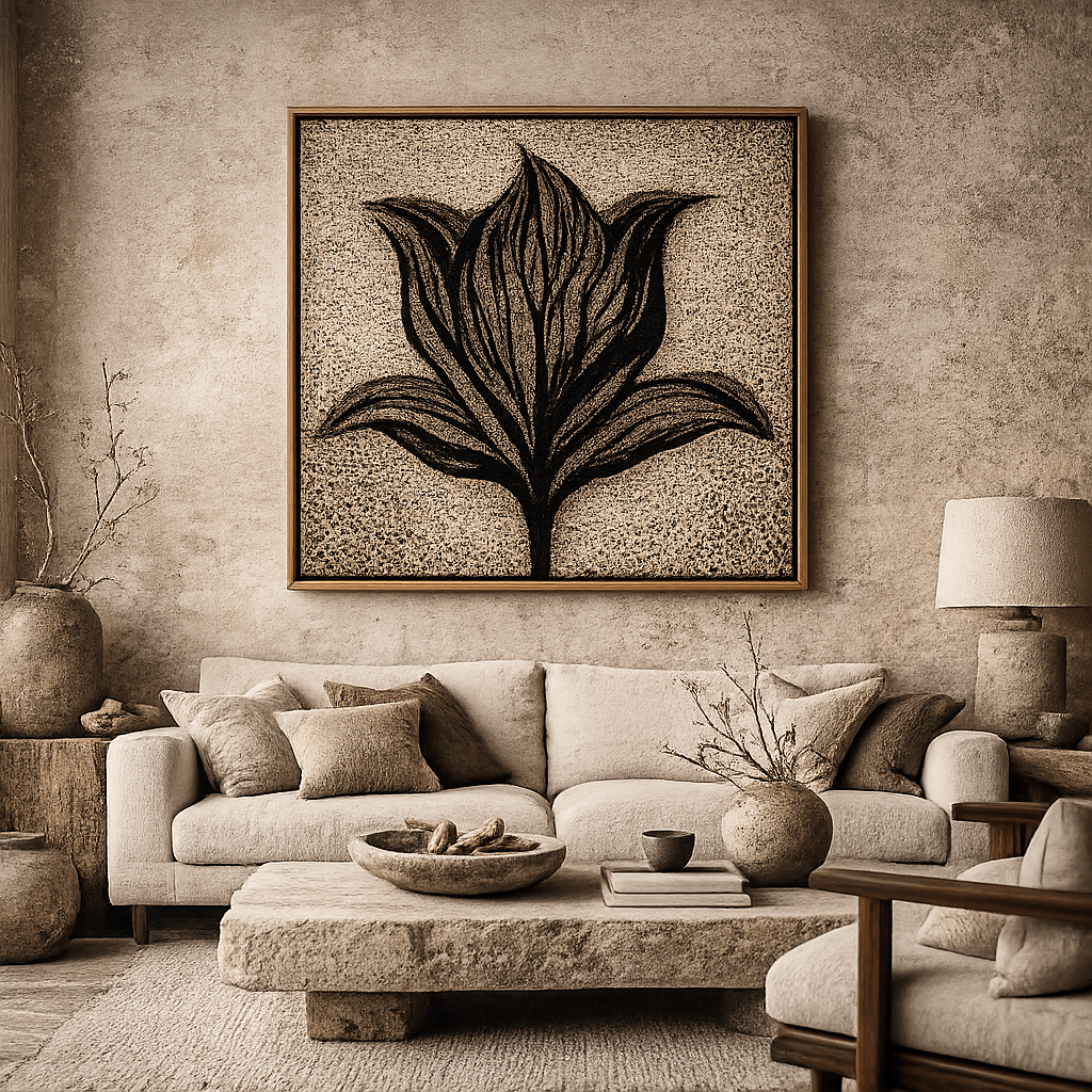 Black and White Botanical Canvas Print - Pointillism Floral Design