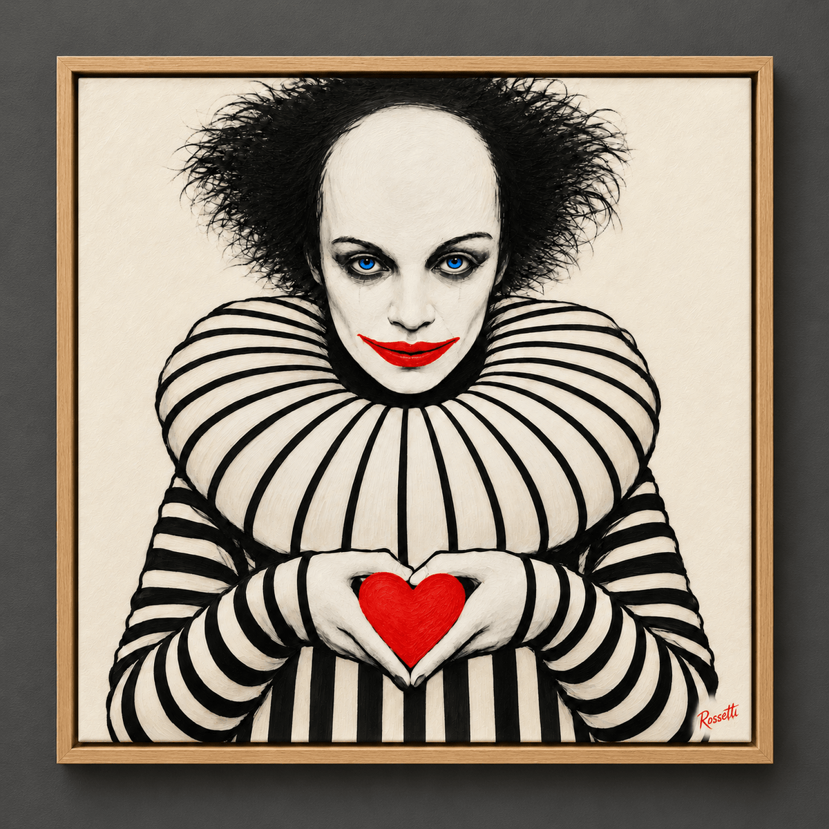 Close-up of clown canvas print colors and simulated painted texture