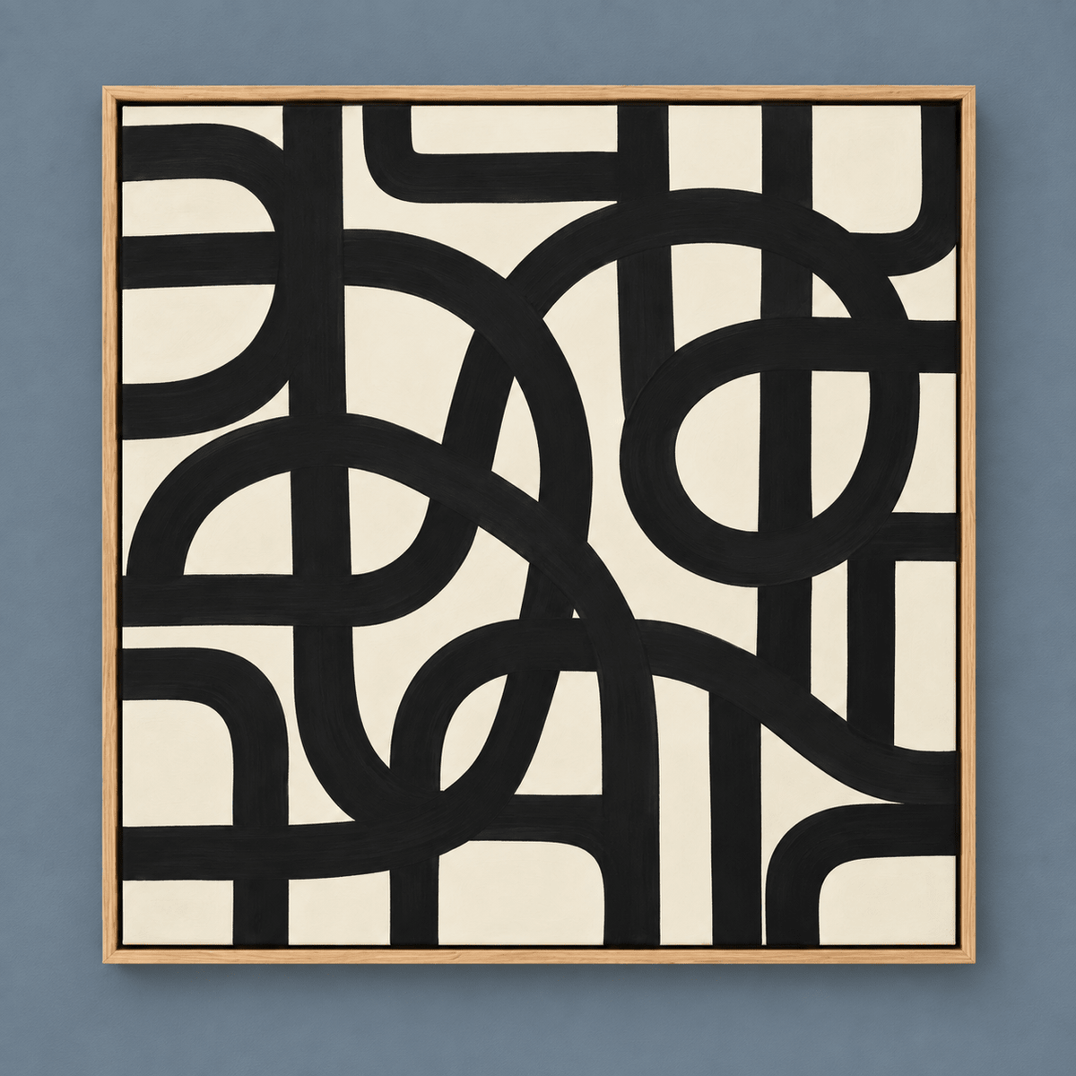 Front view of Interwoven Rhythm in an oak floater frame by Rossetti Art