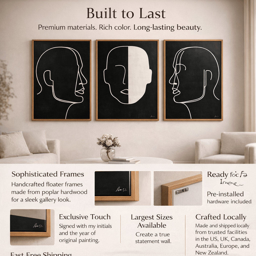 Black and White Line Art Canvas Set of 3 | Silent Dialogue by Rossetti Art