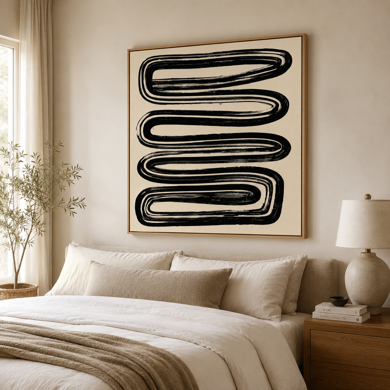 Black and White Minimalist Art Canvas Print — Meander by Rossetti Art