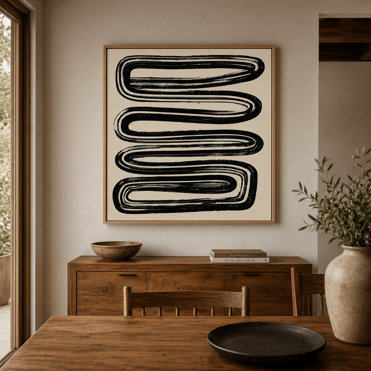 Black and White Minimalist Art Canvas Print — Meander by Rossetti Art