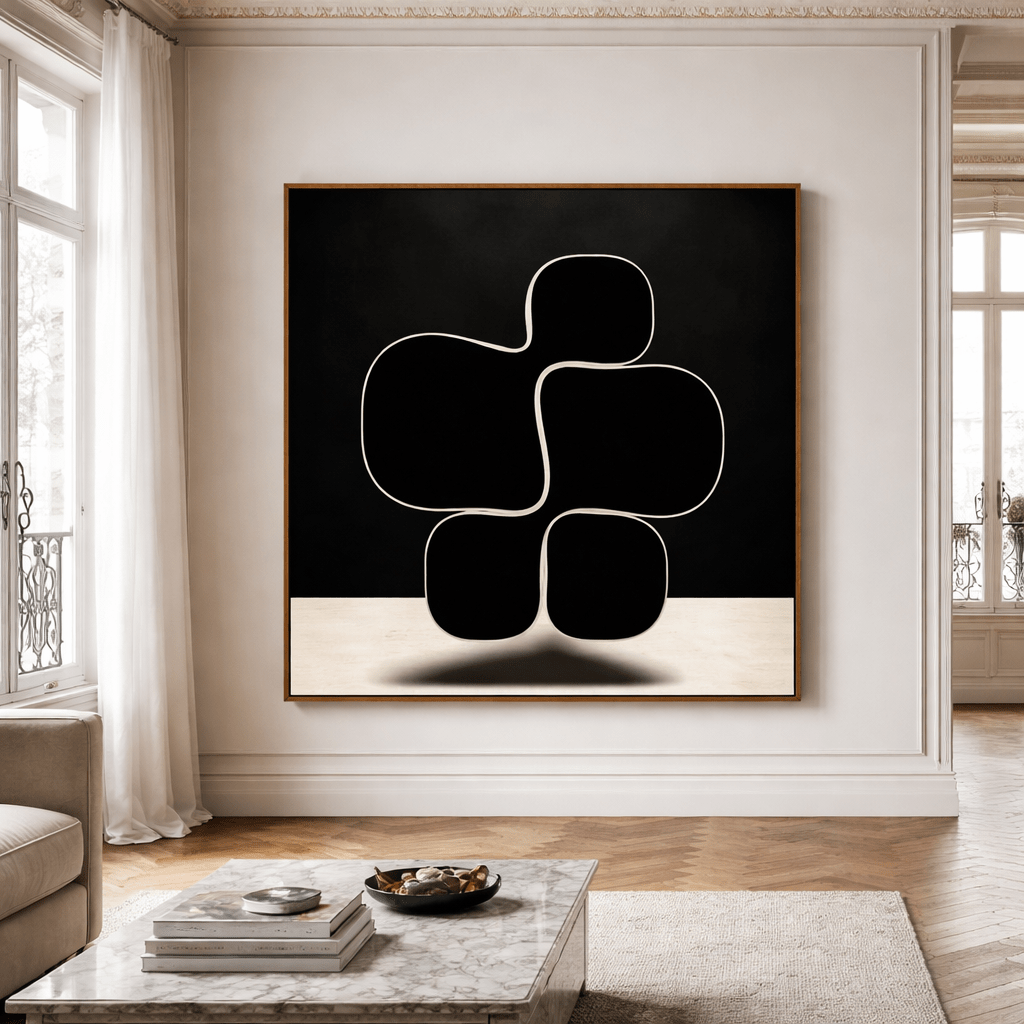 Black and White Minimalist Canvas Wall Art – Noir Balance by Rossetti Art