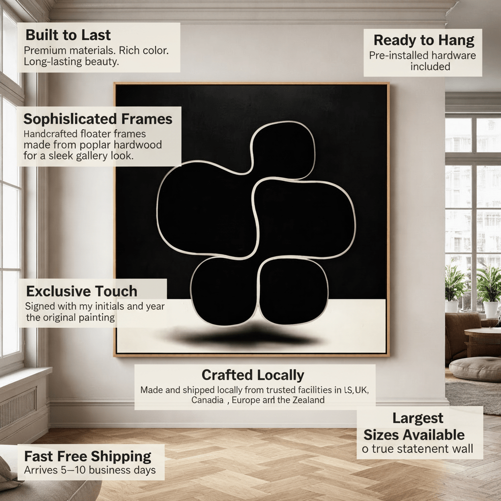 Black and White Minimalist Canvas Wall Art – Noir Balance by Rossetti Art