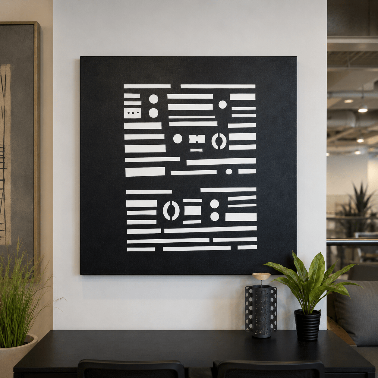 Black and White Painting on Canvas— Coded Silence by Rossetti Art