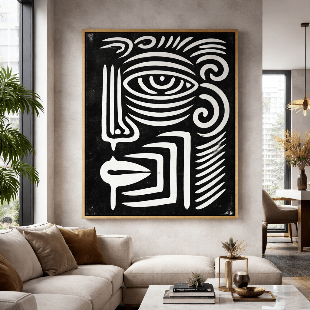 Black & White Abstract Face Line Art Canvas Print | Minimalist Modern Wall Art by Chiara Rossetti modern abstract canvas wall art by Rossetti Art – luxury interior design artwork for living room, bedroom, office – black&white modern abstract artwork modern abstract wall art
