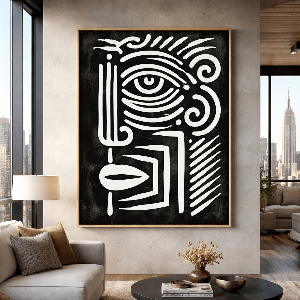 Black & White Abstract Face Line Art Canvas Print | Minimalist Modern Wall Art by Chiara Rossetti modern abstract canvas wall art by Rossetti Art – luxury interior design artwork for living room, bedroom, office – black&white modern abstract artwork modern abstract wall art