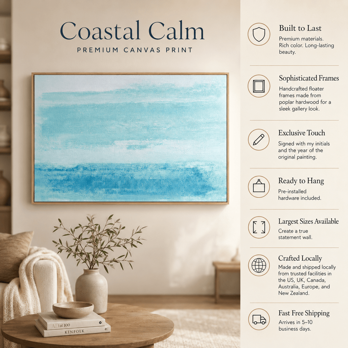 Blue and White Abstract Art Canvas Print — Azure Horizon by Rossetti Art