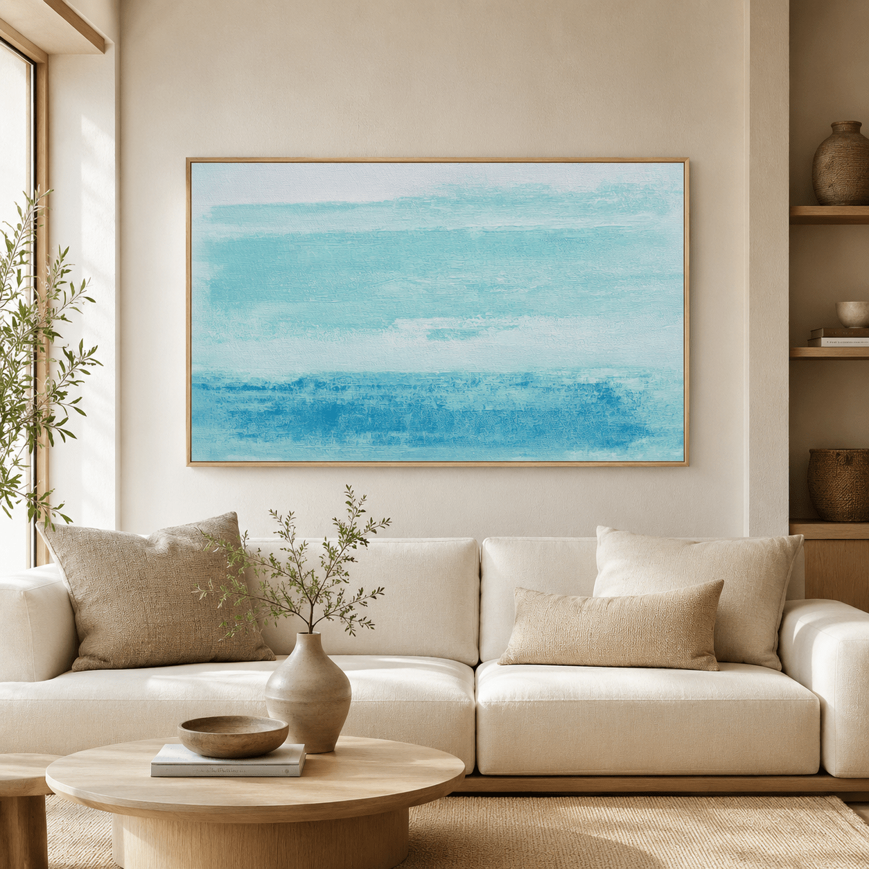 Blue and White Abstract Art Canvas Print — Azure Horizon by Rossetti Art