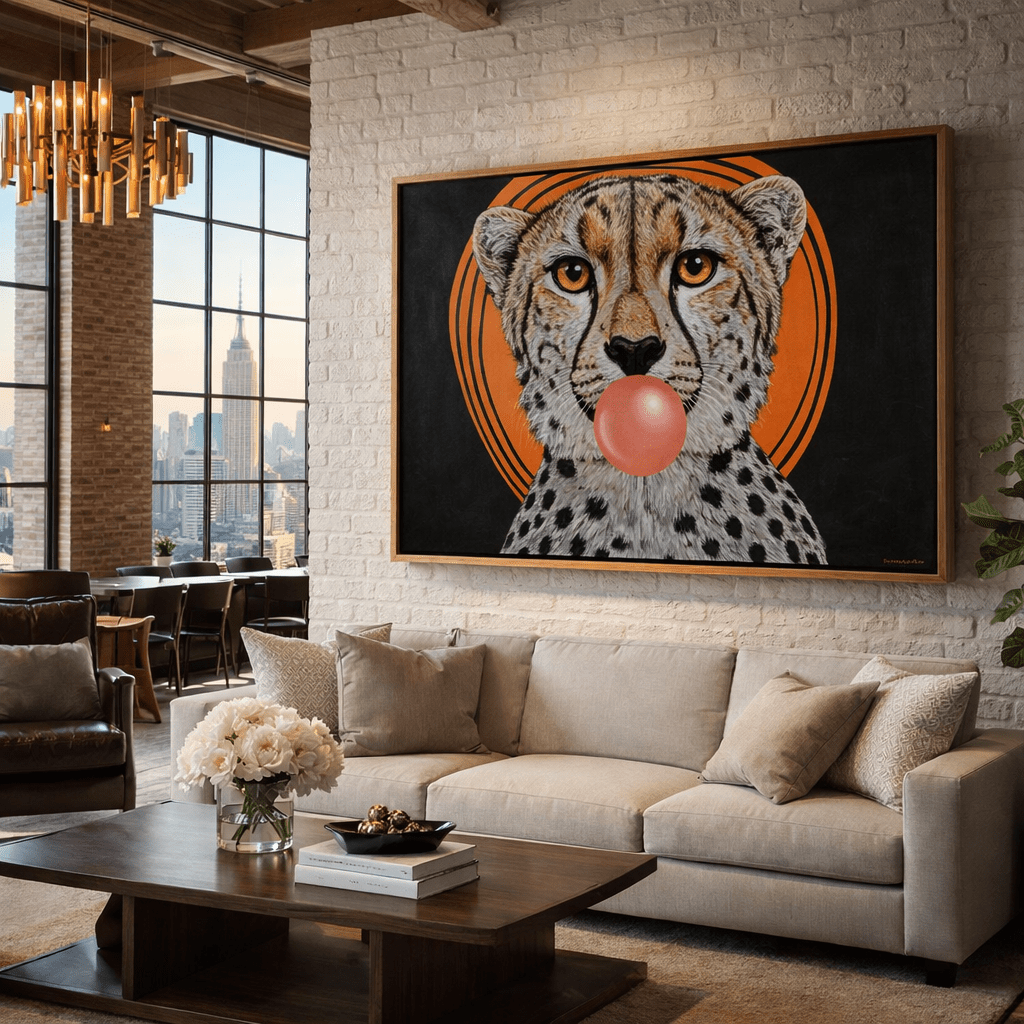 Bubblegum Cheetah Canvas Print Art – Orange & Black Modern Animal Wall Art, Framed Canvas Decor by Rossetti Art | Rossetti...