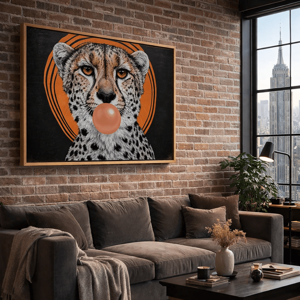 Bubblegum Cheetah Canvas Print Art – Orange & Black Modern Animal Wall Art, Framed Canvas Decor by Rossetti Art | Rossetti...