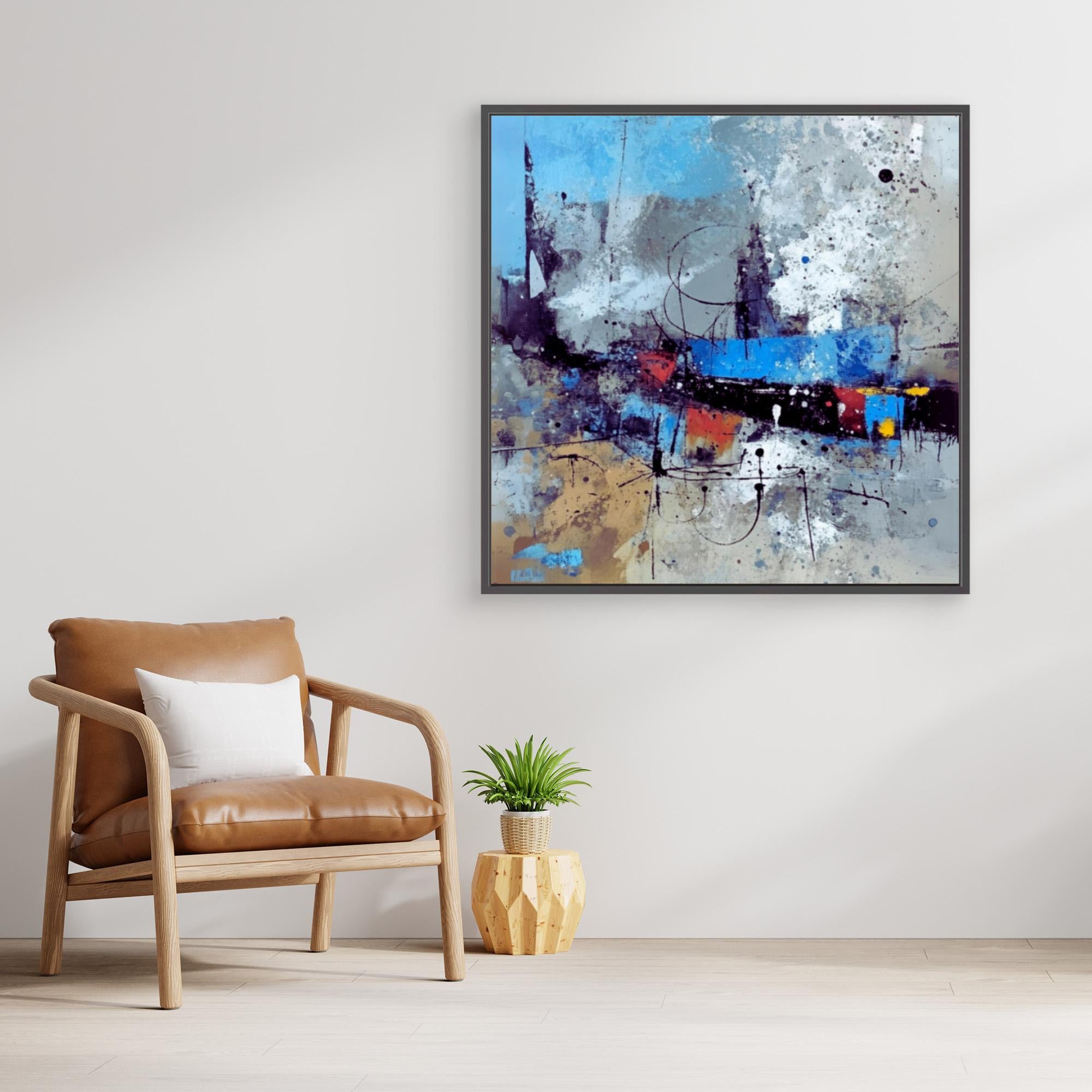 Canvas Print: "Urban Symphony in Blues and Neutrals - Blue Abstract Print