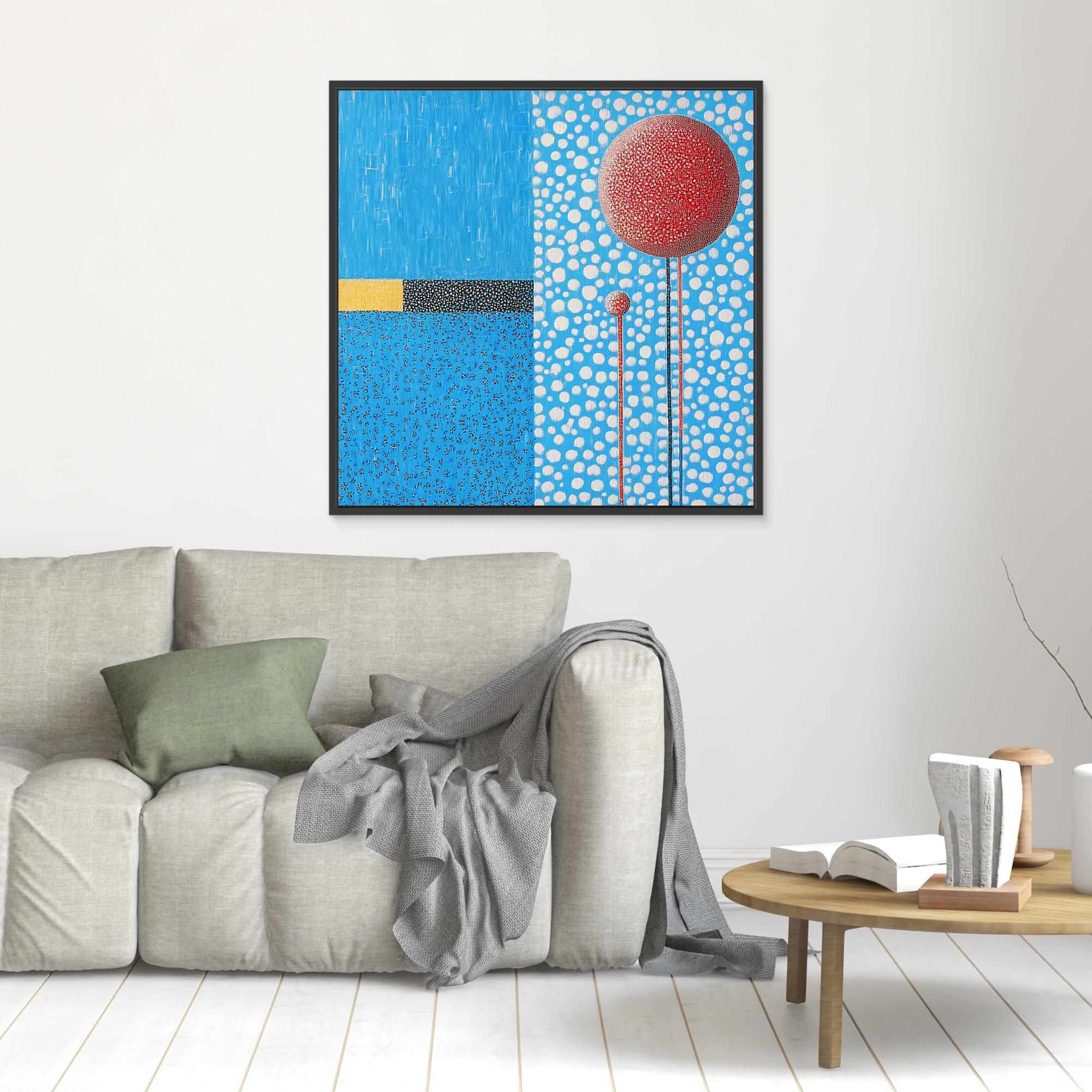 Canvas Print : Polka Sky - Blue Abstract Wall Art with Red Accents
