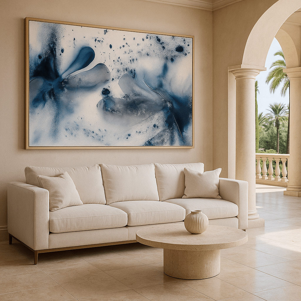 Canvas Print: Abstract Blue & White Fluid Art – Modern Minimalist House Decor Print modern abstract canvas wall art by Rossetti Art – luxury interior design artwork for living room, bedroom, office – contemporary art piece Contemporary Canvas Art Contemporary canvas print