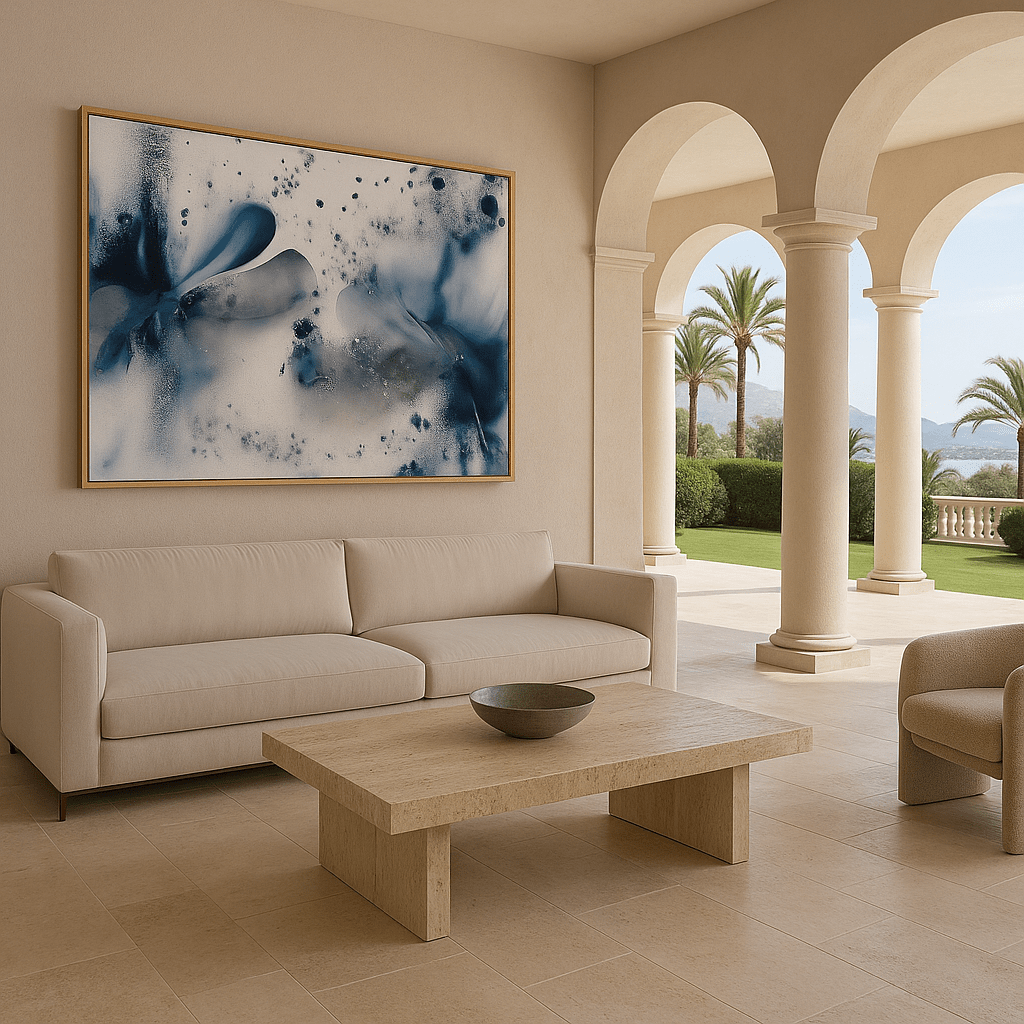 Canvas Print: Abstract Blue & White Fluid Art – Modern Minimalist House Decor Print modern abstract canvas wall art by Rossetti Art – luxury interior design artwork for living room, bedroom, office – contemporary art piece Contemporary Canvas Art Contemporary canvas print