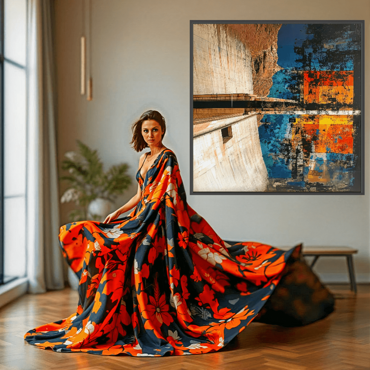 Canvas Print : Abstract Canyon Reflection Canvas Art - Bold Color and Texture modern abstract canvas wall art by Rossetti Art – luxury interior design artwork for living room, bedroom, office – Abstract Canyon Canvas Art Bold Color Wall Decor Canyon Reflection Art Print