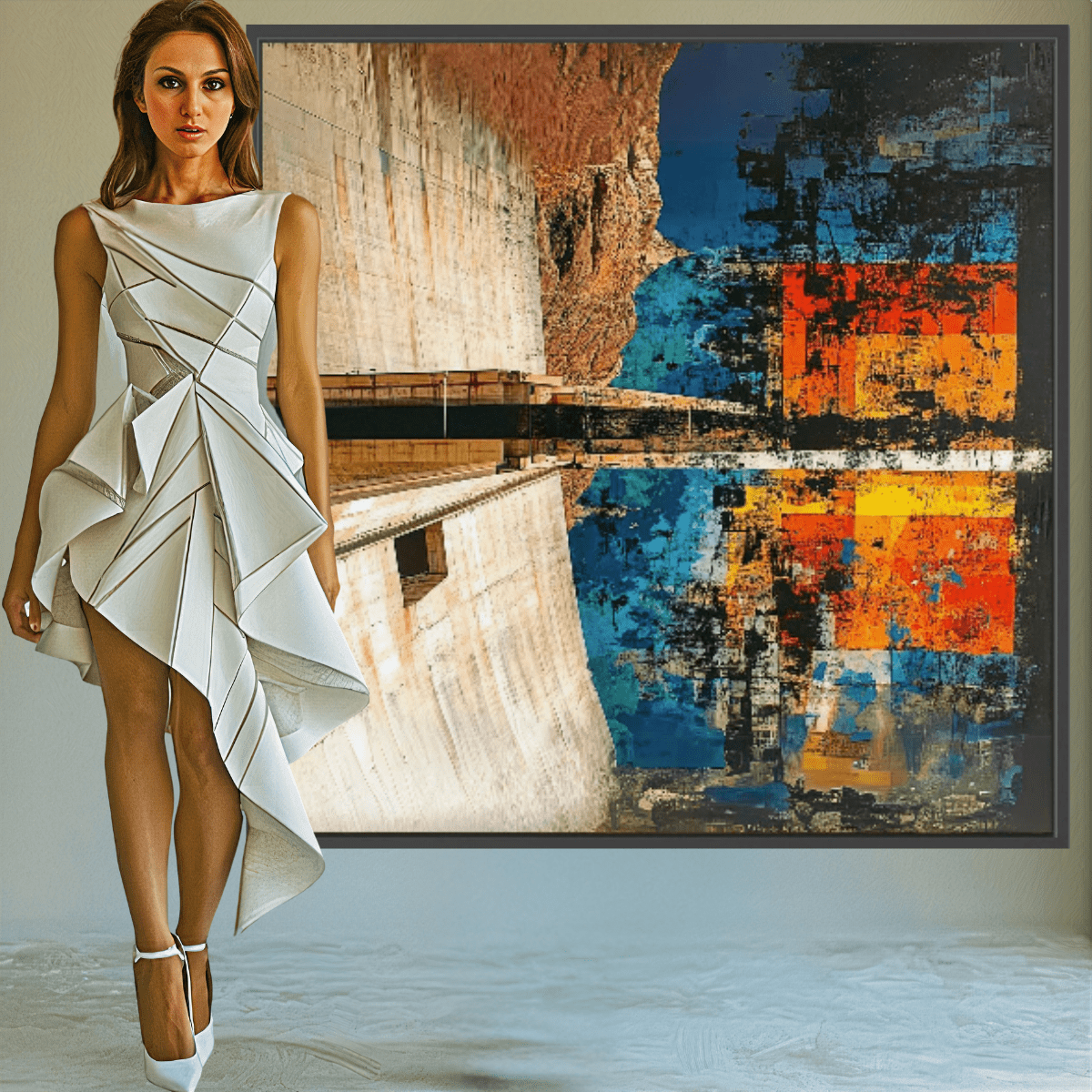 Canvas Print : Abstract Canyon Reflection Canvas Art - Bold Color and Texture modern abstract canvas wall art by Rossetti Art – luxury interior design artwork for living room, bedroom, office – Abstract Canyon Canvas Art Bold Color Wall Decor Canyon Reflection Art Print