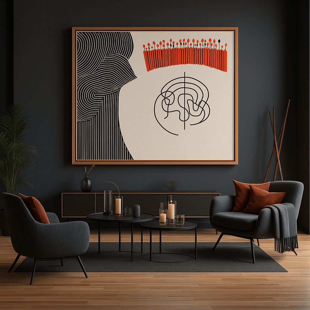 Canvas Print: Abstract Circuit – Modern Minimalist Line Art modern abstract canvas wall art by Rossetti Art – luxury interior design artwork for living room, bedroom, office – Circuit Abstract Art Creative Minimalism Modern Line Art