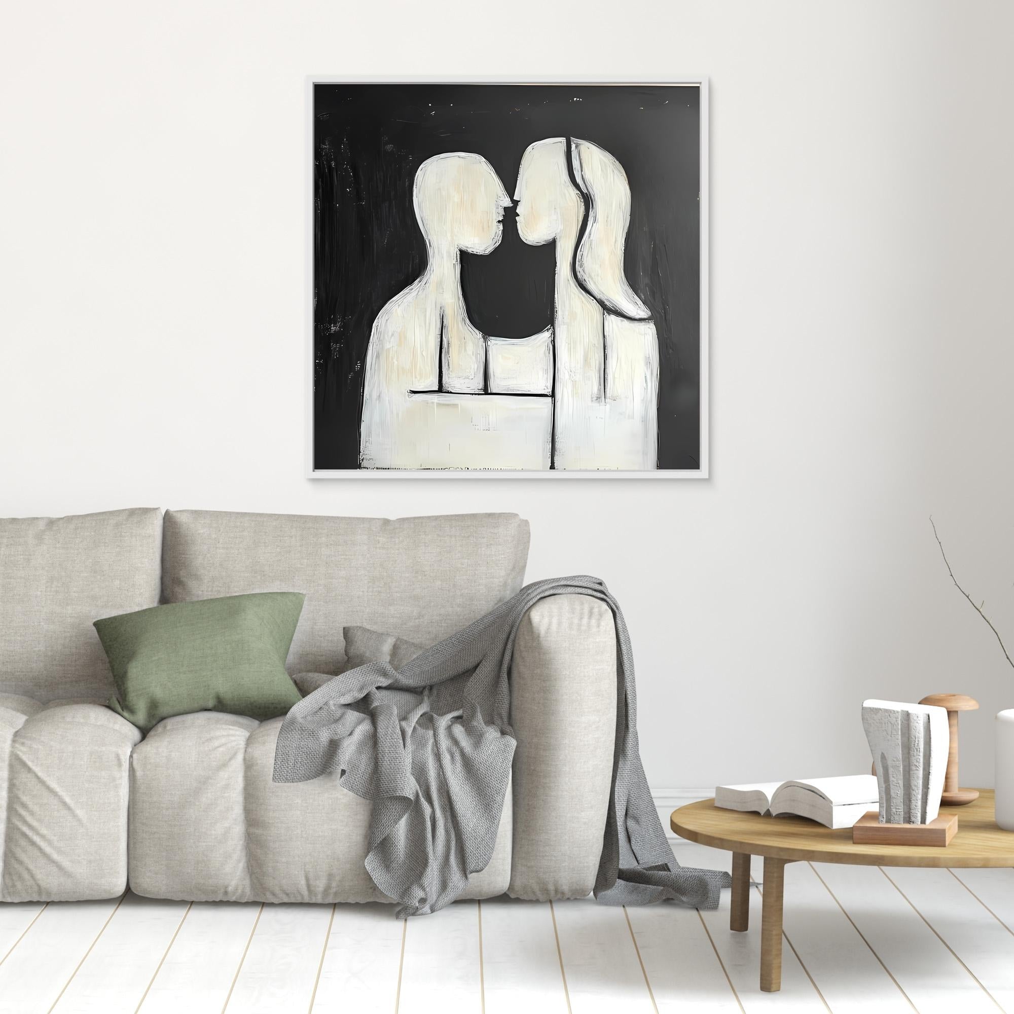 Canvas Print : Abstract Embrace – Modern Minimalist Black & White Canvas Art modern abstract canvas wall art by Rossetti Art – luxury interior design artwork for living room, bedroom, office – black & white wall canvas Black And White Art Black and white artwork
