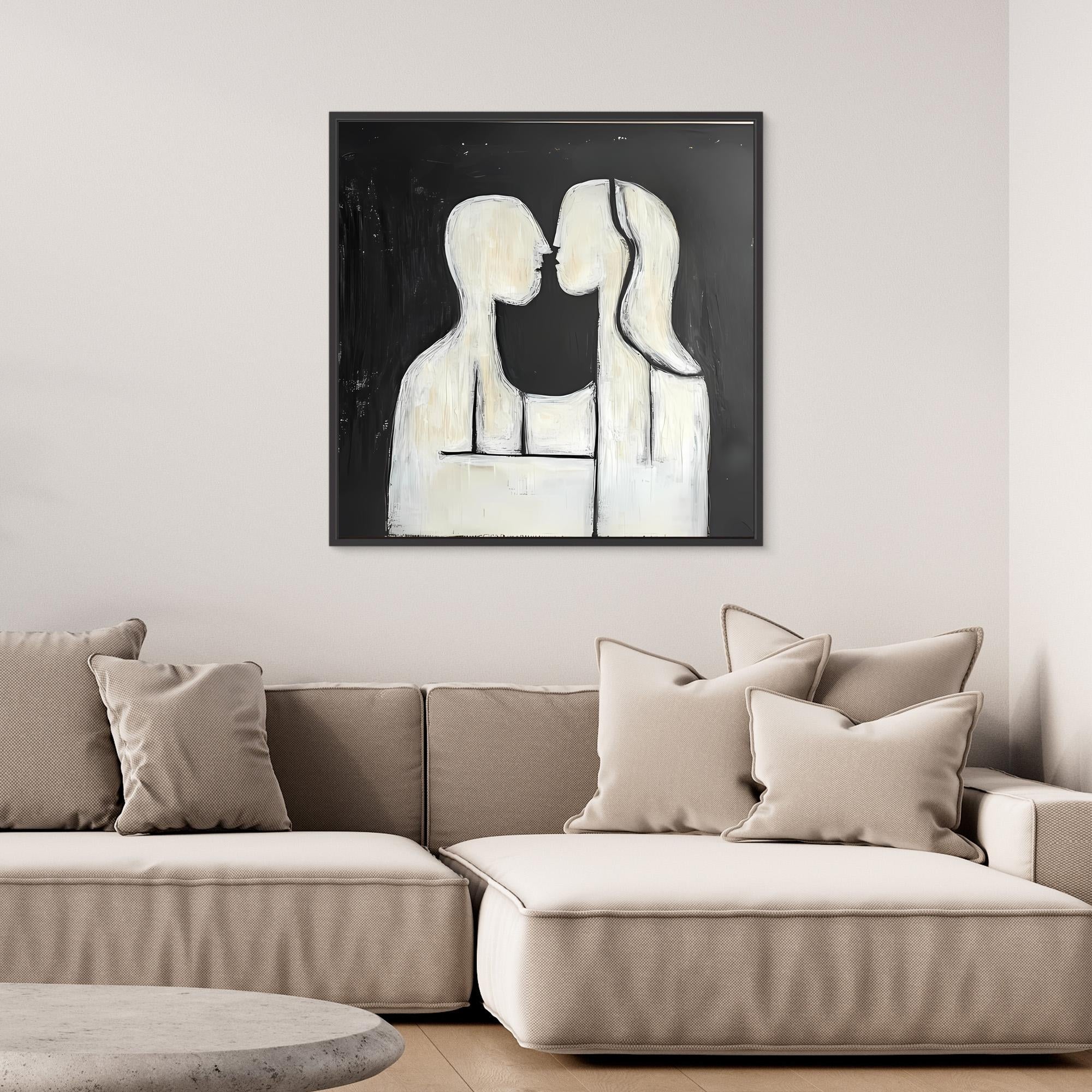 Canvas Print : Abstract Embrace – Modern Minimalist Black & White Canvas Art modern abstract canvas wall art by Rossetti Art – luxury interior design artwork for living room, bedroom, office – black & white wall canvas Black And White Art Black and white artwork