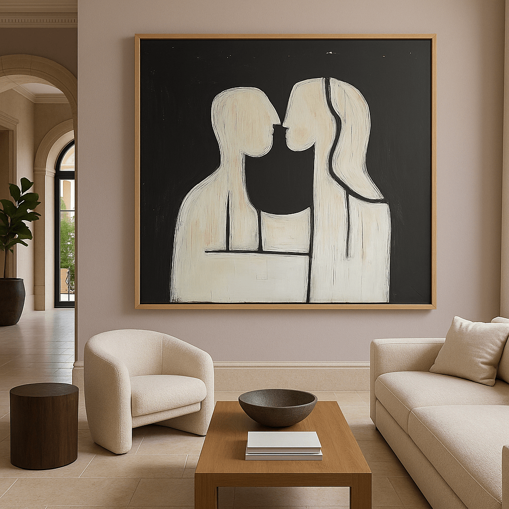 Canvas Print : Abstract Embrace – Modern Minimalist Black & White Canvas Art modern abstract canvas wall art by Rossetti Art – luxury interior design artwork for living room, bedroom, office – black & white wall canvas Black And White Art Black and white artwork