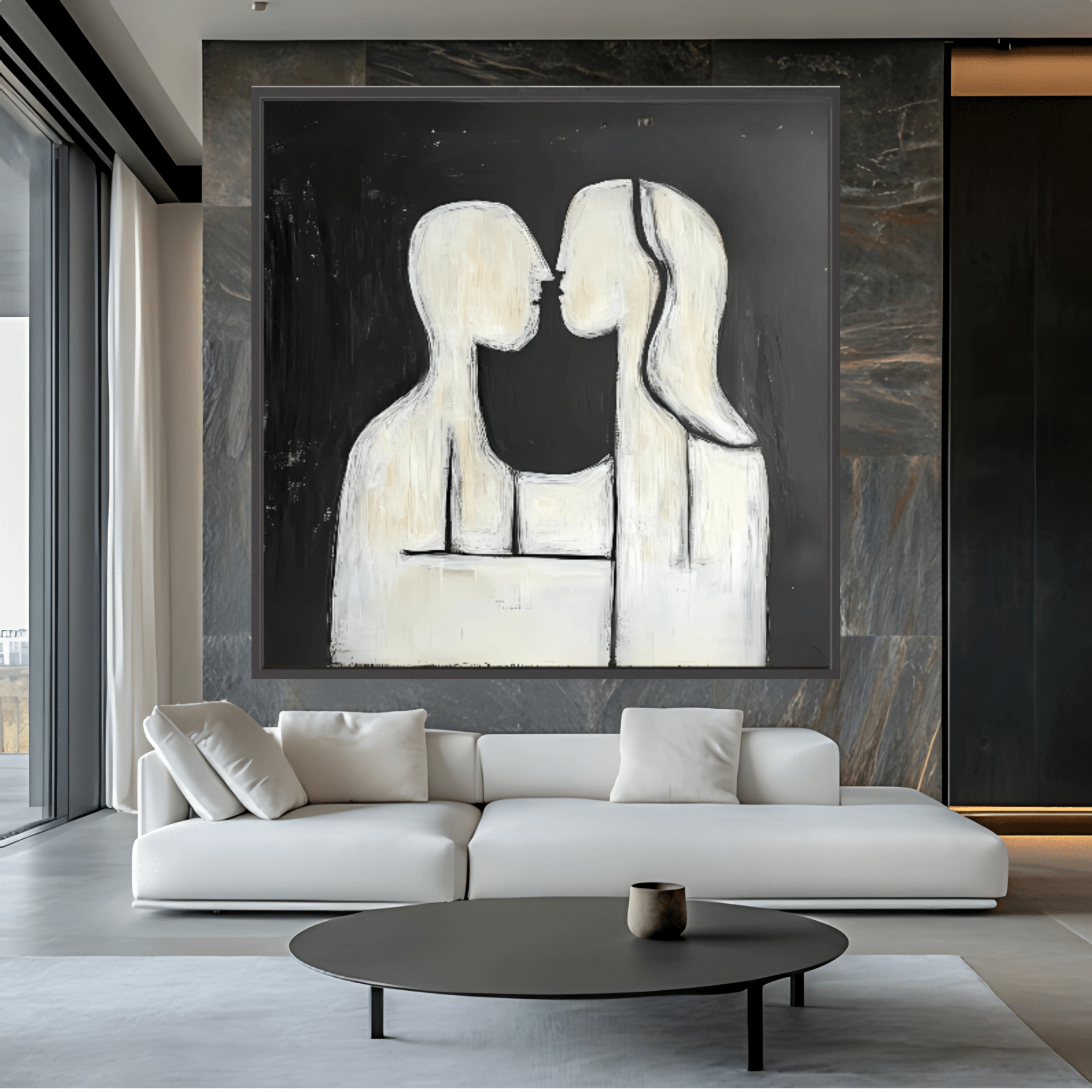 Canvas Print : Abstract Embrace – Modern Minimalist Black & White Canvas Art modern abstract canvas wall art by Rossetti Art – luxury interior design artwork for living room, bedroom, office – black & white wall canvas Black And White Art Black and white artwork