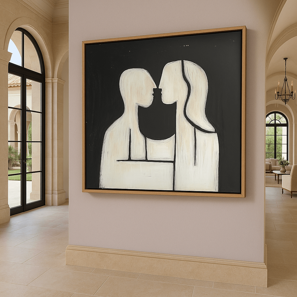 Canvas Print : Abstract Embrace – Modern Minimalist Black & White Canvas Art modern abstract canvas wall art by Rossetti Art – luxury interior design artwork for living room, bedroom, office – black & white wall canvas Black And White Art Black and white artwork
