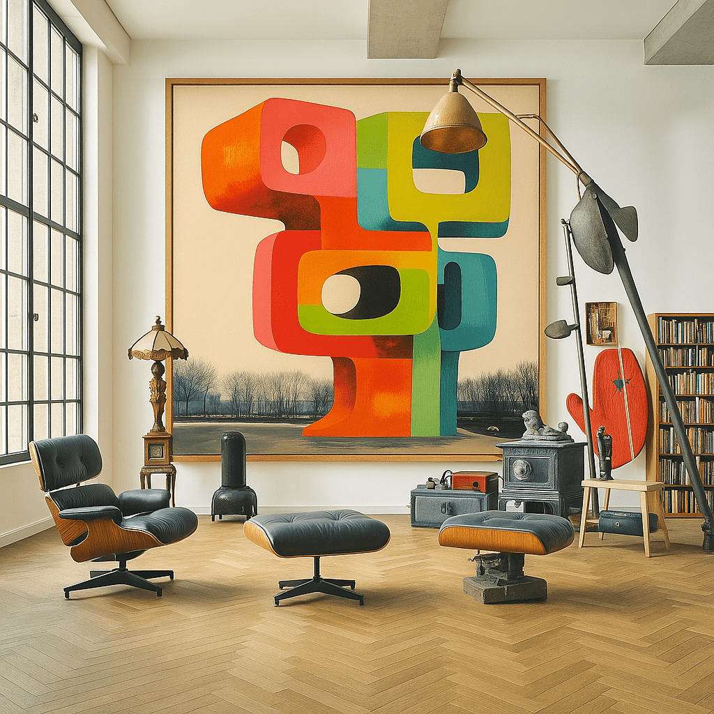 Canvas Print : Abstract Geometric Sculpture Canvas Art - Vibrant Modern Design modern abstract canvas wall art by Rossetti Art – luxury interior design artwork for living room, bedroom, office – Abstract Modern Design Canvas Bold Vibrant Wall Art Colorful Statement Piece Decor