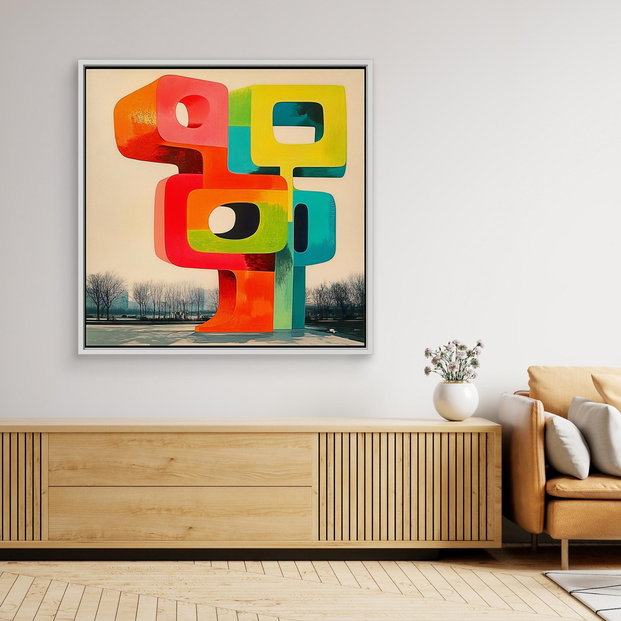 Canvas Print : Abstract Geometric Sculpture Canvas Art - Vibrant Modern Design modern abstract canvas wall art by Rossetti Art – luxury interior design artwork for living room, bedroom, office – Abstract Modern Design Canvas Bold Vibrant Wall Art Colorful Statement Piece Decor