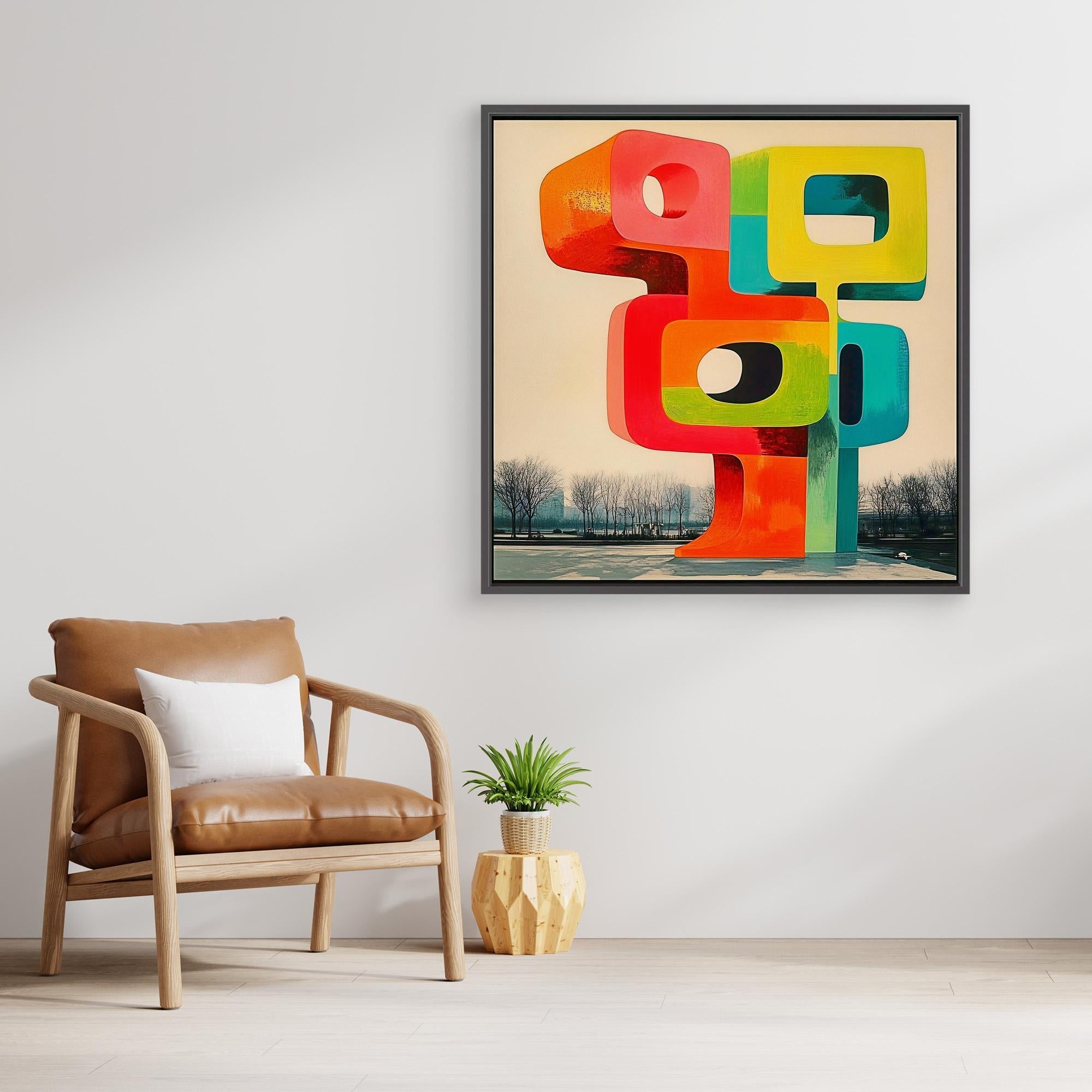 Canvas Print : Abstract Geometric Sculpture Canvas Art - Vibrant Modern Design modern abstract canvas wall art by Rossetti Art – luxury interior design artwork for living room, bedroom, office – Abstract Modern Design Canvas Bold Vibrant Wall Art Colorful Statement Piece Decor