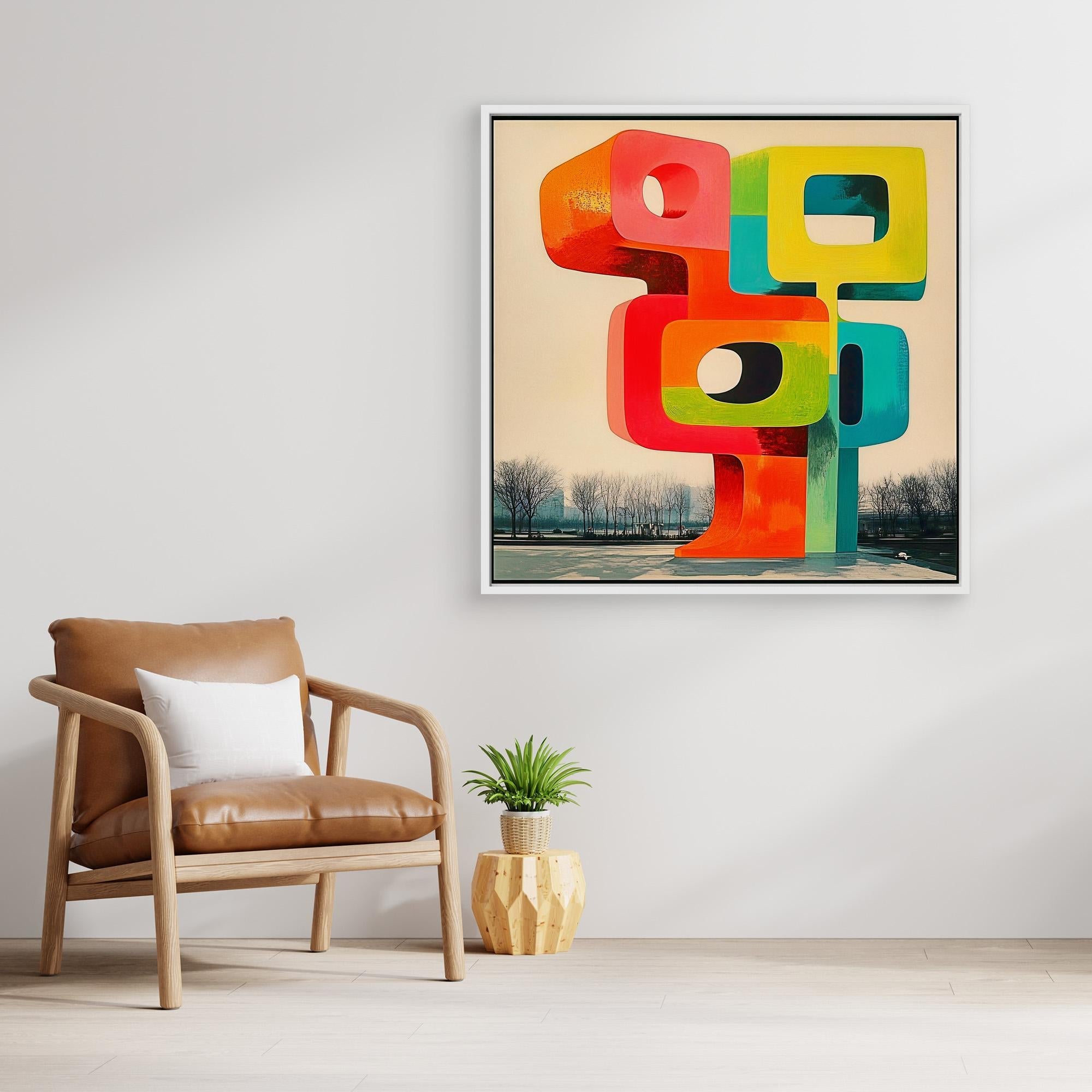 Canvas Print : Abstract Geometric Sculpture Canvas Art - Vibrant Modern Design modern abstract canvas wall art by Rossetti Art – luxury interior design artwork for living room, bedroom, office – Abstract Modern Design Canvas Bold Vibrant Wall Art Colorful Statement Piece Decor