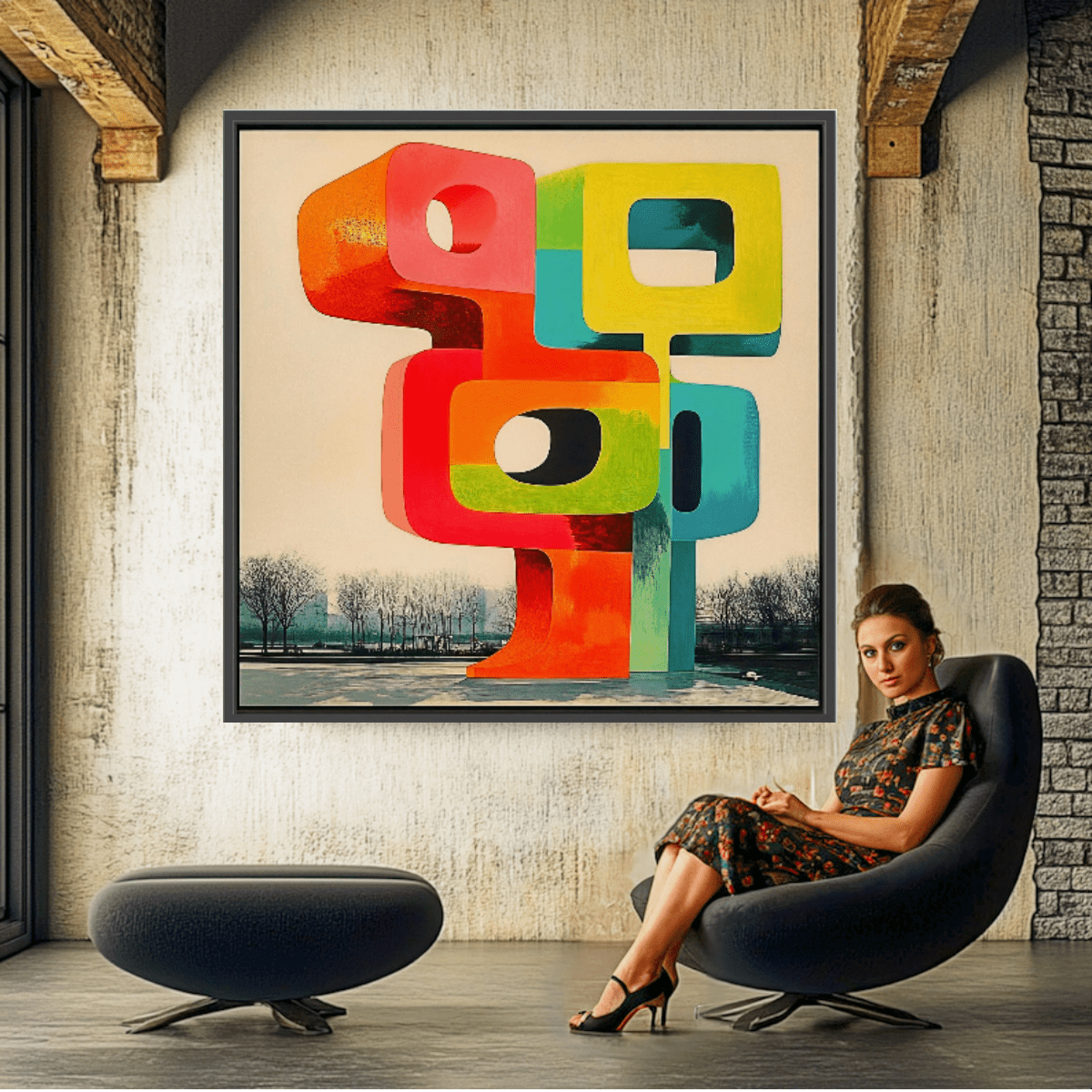 Canvas Print : Abstract Geometric Sculpture Canvas Art - Vibrant Modern Design modern abstract canvas wall art by Rossetti Art – luxury interior design artwork for living room, bedroom, office – Abstract Modern Design Canvas Bold Vibrant Wall Art Colorful Statement Piece Decor
