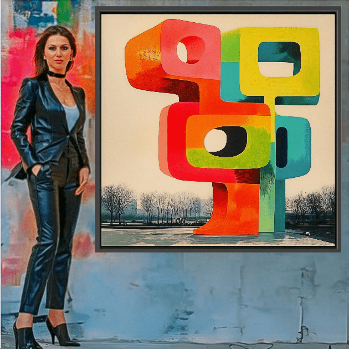 Canvas Print : Abstract Geometric Sculpture Canvas Art - Vibrant Modern Design modern abstract canvas wall art by Rossetti Art – luxury interior design artwork for living room, bedroom, office – Abstract Modern Design Canvas Bold Vibrant Wall Art Colorful Statement Piece Decor