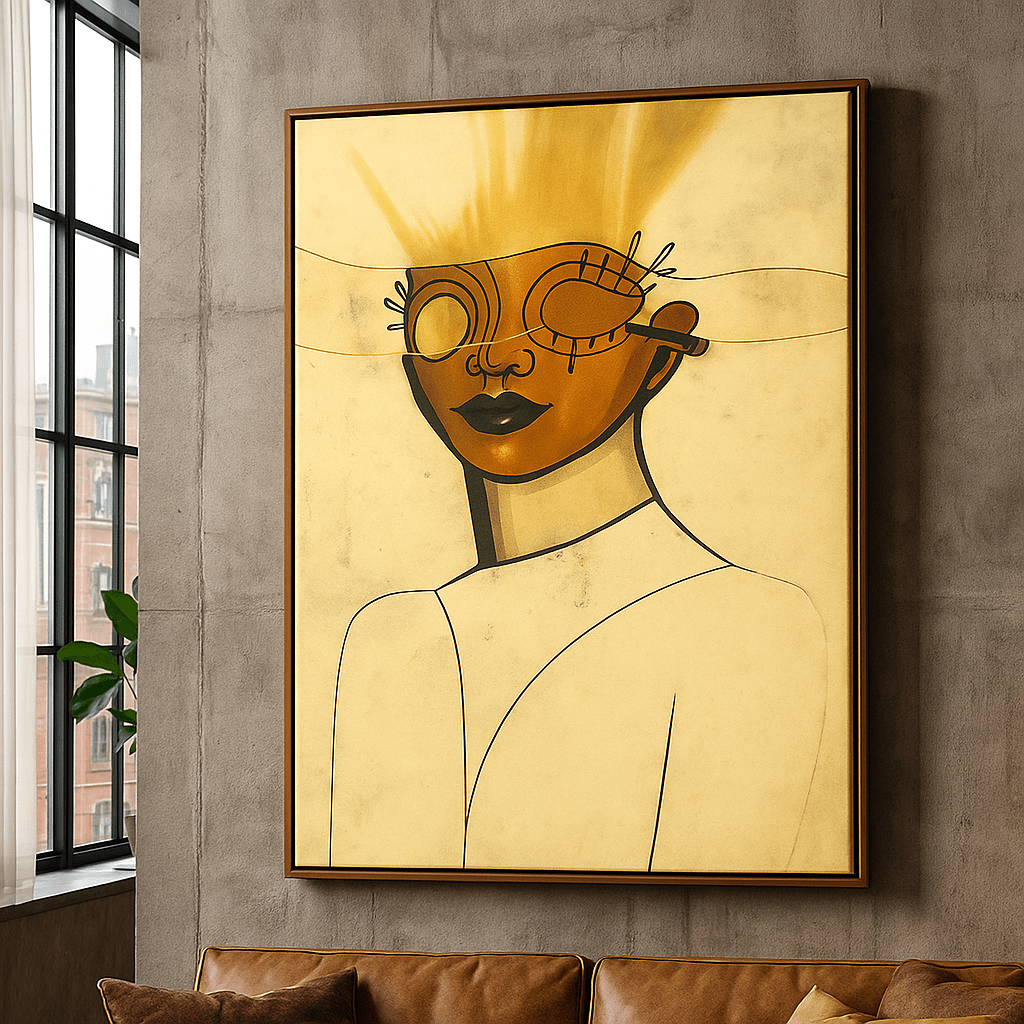 Canvas Print: Abstract Gold & Black Modern Portrait – Minimalist Wall Art Framed Print modern abstract canvas wall art by Rossetti Art – luxury interior design artwork for living room, bedroom, office – Contemporary Art for Sale contemporary art piece Contemporary art print
