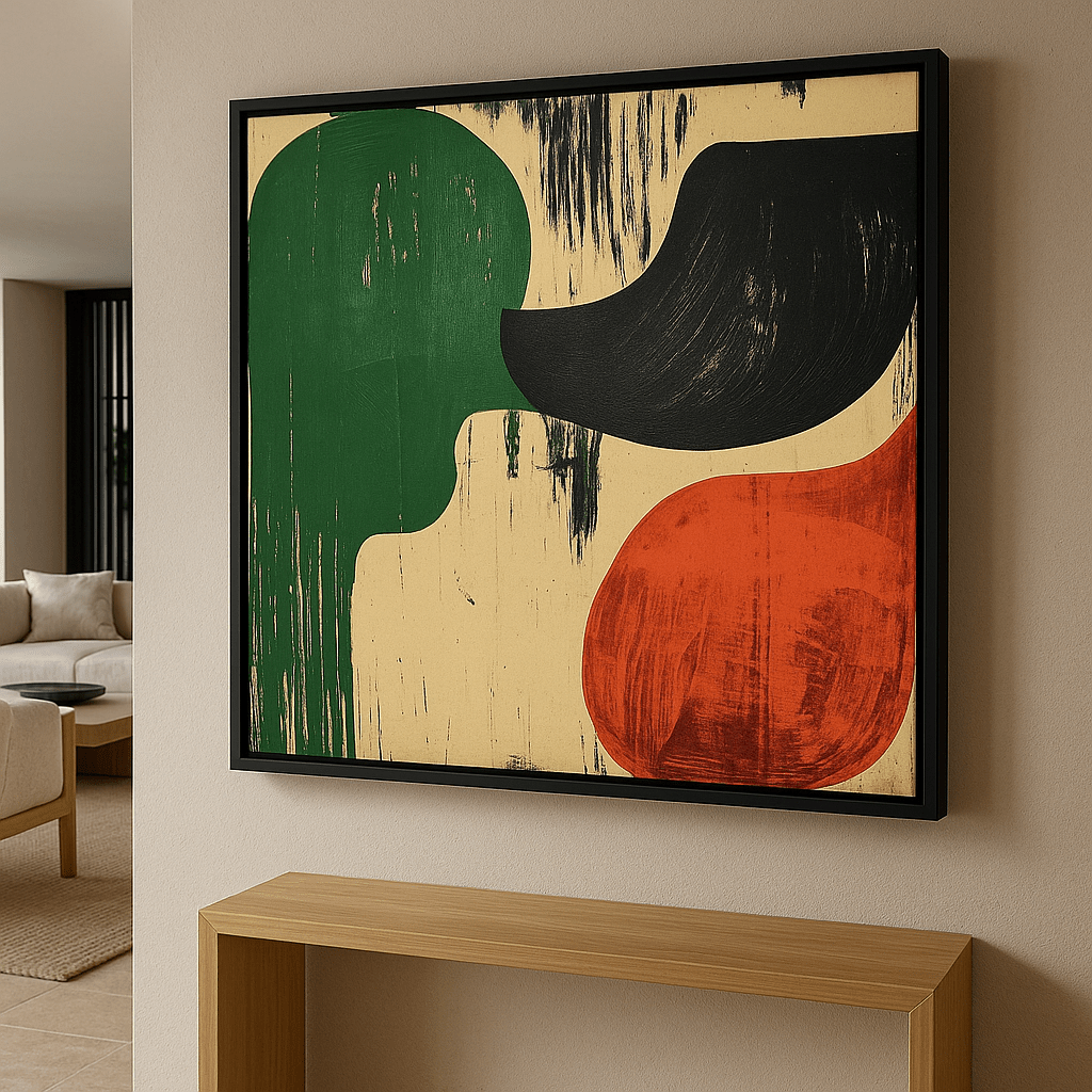 Canvas Print : Abstract Harmony – Green, Black, and Red Canvas Art modern abstract canvas wall art by Rossetti Art – luxury interior design artwork for living room, bedroom, office – Abstract artwork Abstract Harmony contemporary wall painting