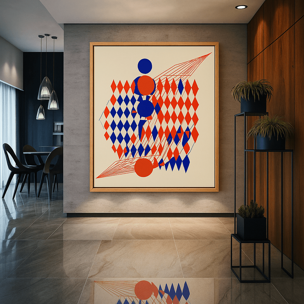Canvas Print: Abstract Harmony Orange – Geometric Surrealist Wall Art modern abstract canvas wall art by Rossetti Art – luxury interior design artwork for living room, bedroom, office – Abstract Orange Art Geometric Surrealism Modern Surrealist Art