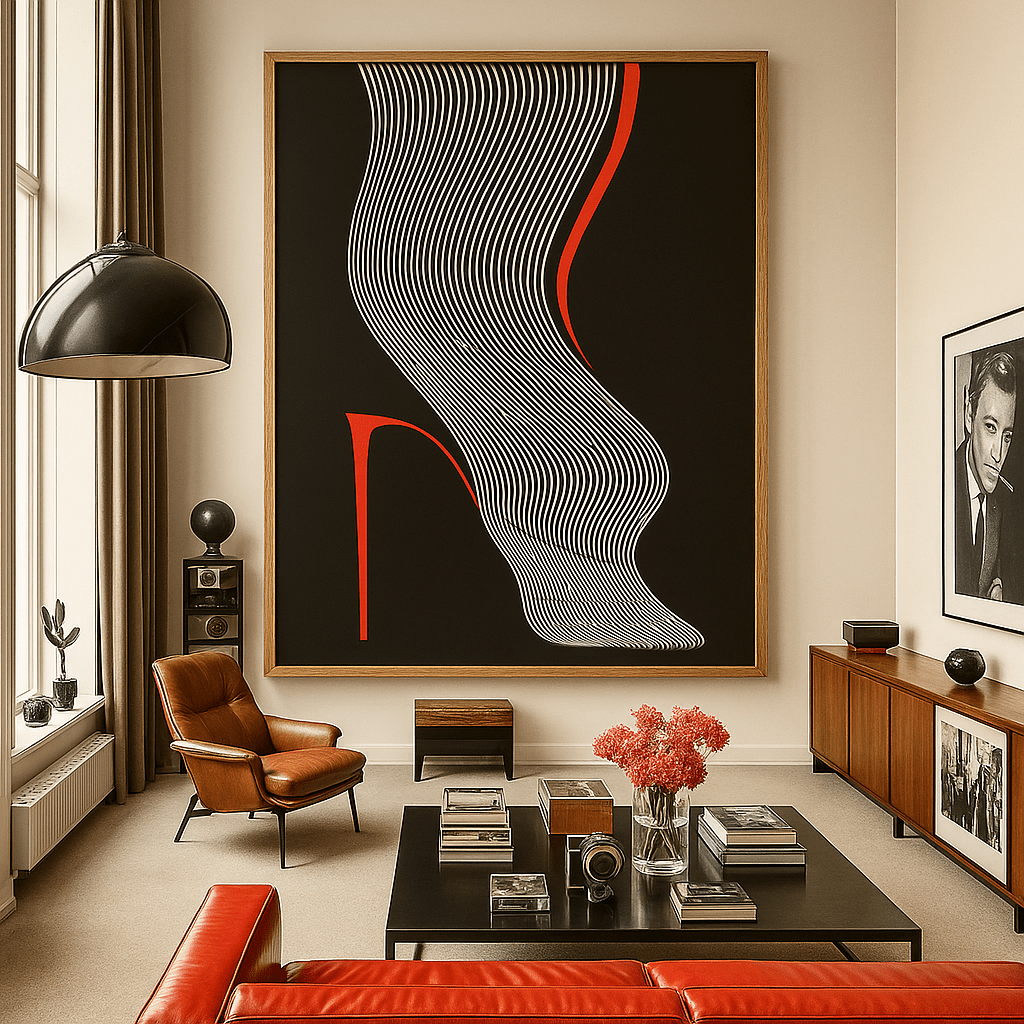 Canvas Print : Abstract High Heel Wall Art – Black & White Modern Line Art Print modern abstract canvas wall art by Rossetti Art – luxury interior design artwork for living room, bedroom, office – Black And White Art Black and white artwork black and white canvas