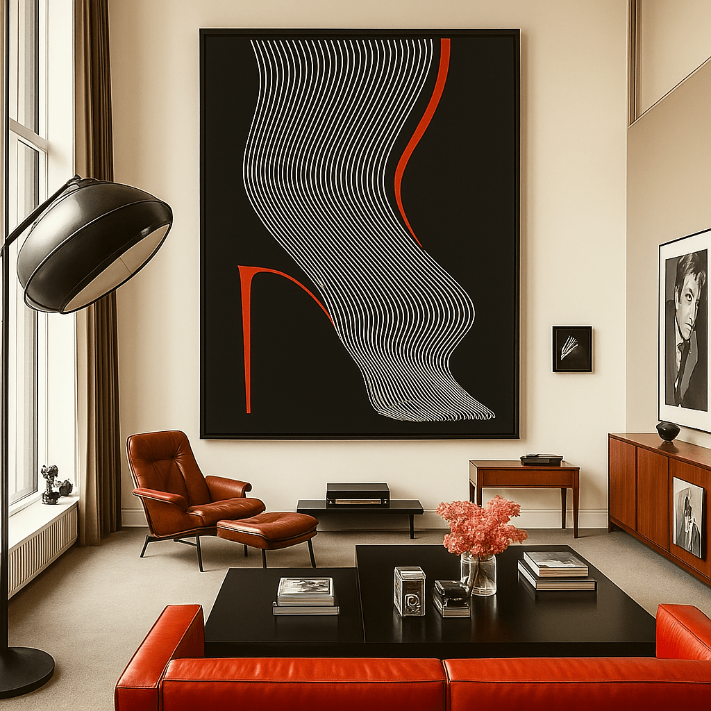 Canvas Print : Abstract High Heel Wall Art – Black & White Modern Line Art Print modern abstract canvas wall art by Rossetti Art – luxury interior design artwork for living room, bedroom, office – Black And White Art Black and white artwork black and white canvas