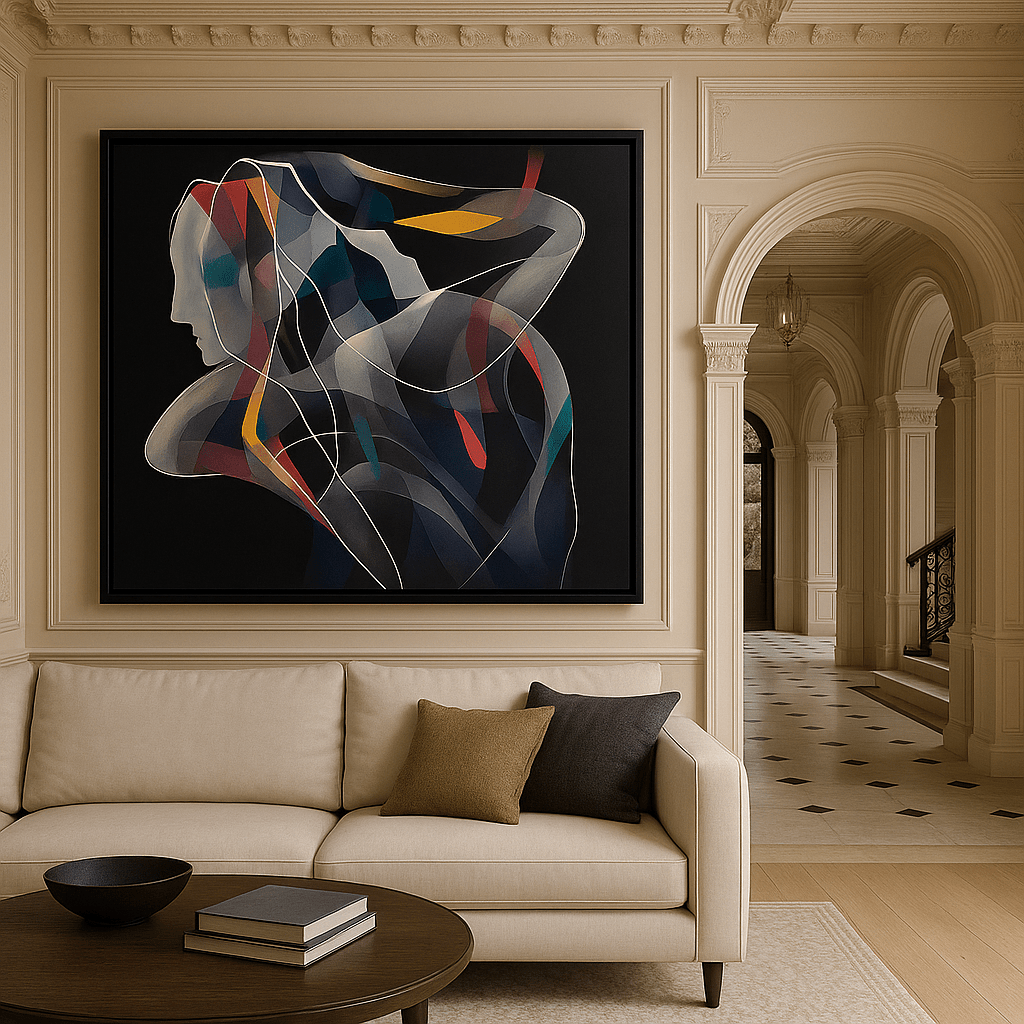 Canvas Print: Abstract Human Form on Black - Modern Colorful Wall Art modern abstract canvas wall art by Rossetti Art – luxury interior design artwork for living room, bedroom, office – Bold and Dynamic Artistic Home Accent Colorful Statement Wall Art Contemporary Grid Art