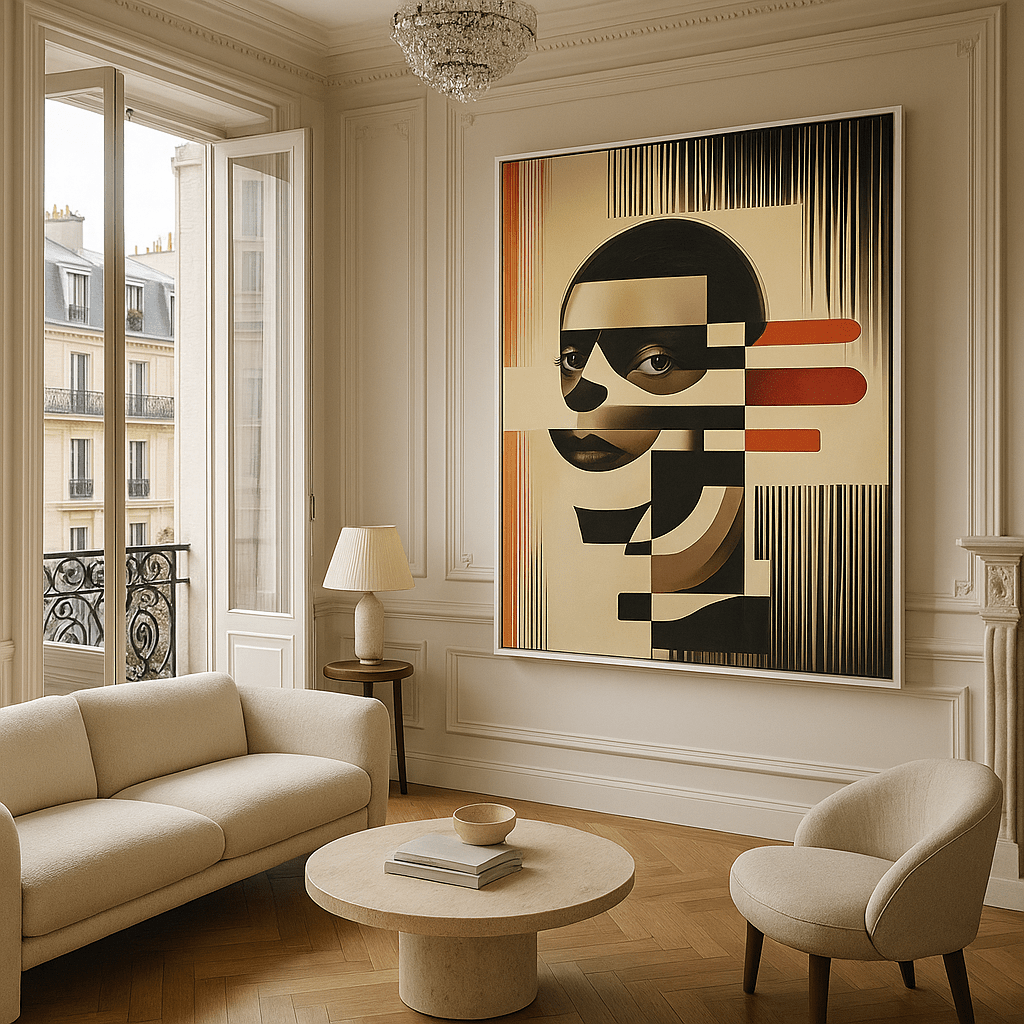 Canvas Print: "Abstract Identity" - Modern Cubist Portrait Wall Art modern abstract canvas wall art by Rossetti Art – luxury interior design artwork for living room, bedroom, office – Abstract Canvas Print canvas print for walls Contemporary canvas print