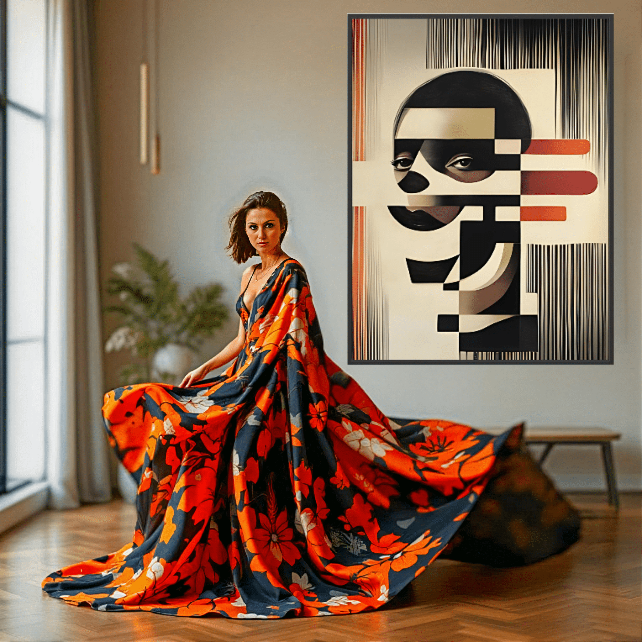Canvas Print: "Abstract Identity" - Modern Cubist Portrait Wall Art modern abstract canvas wall art by Rossetti Art – luxury interior design artwork for living room, bedroom, office – Abstract Canvas Print canvas print for walls Contemporary canvas print