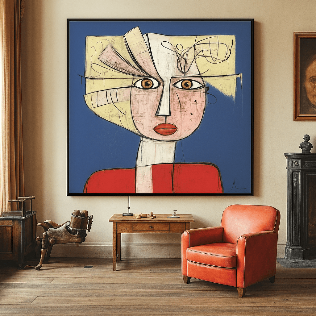 Canvas Print : "Abstract Muse" modern abstract canvas wall art by Rossetti Art – luxury interior design artwork for living room, bedroom, office – abstract portrait print artistic cubist poster bold art print for home
