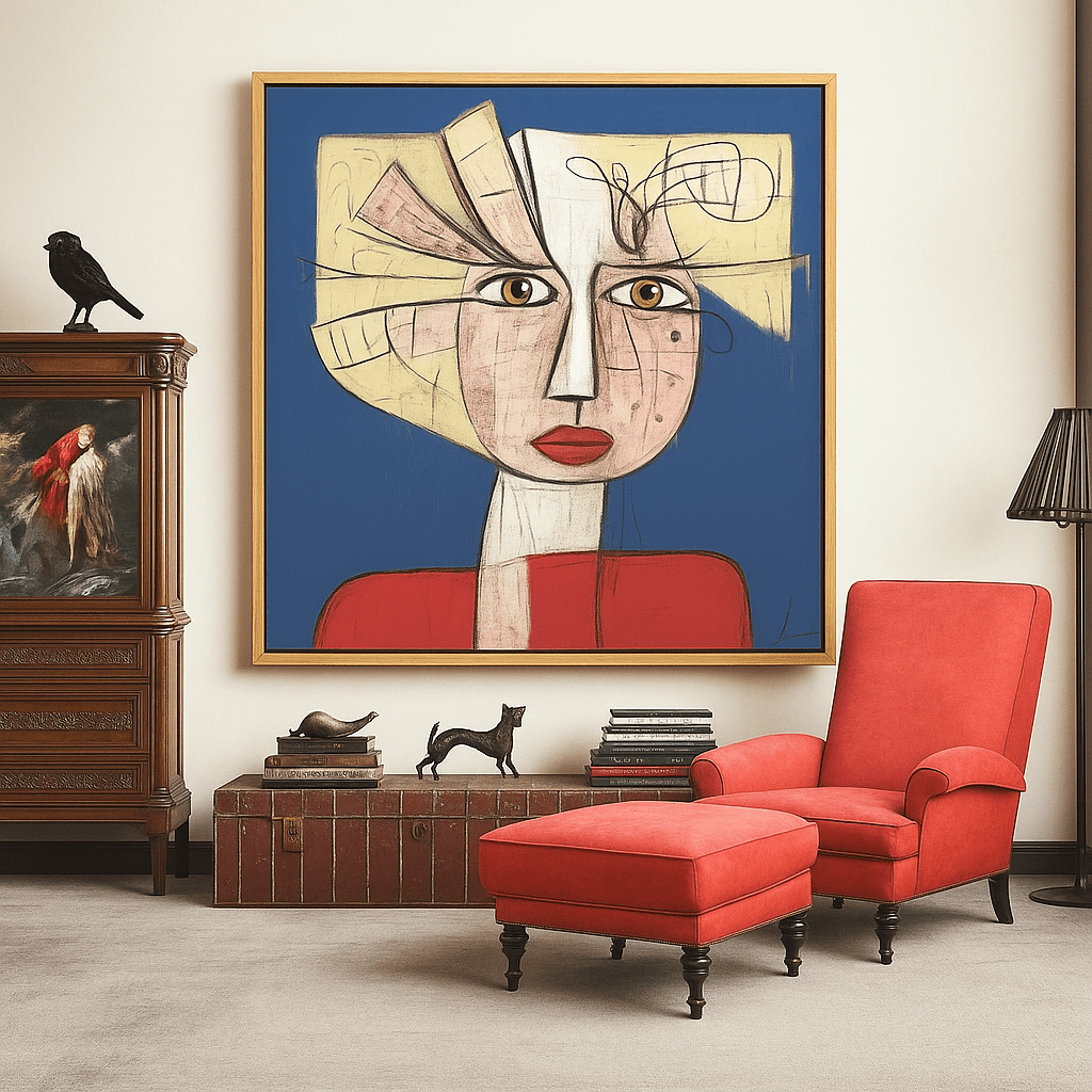 Canvas Print : "Abstract Muse" modern abstract canvas wall art by Rossetti Art – luxury interior design artwork for living room, bedroom, office – abstract portrait print artistic cubist poster bold art print for home