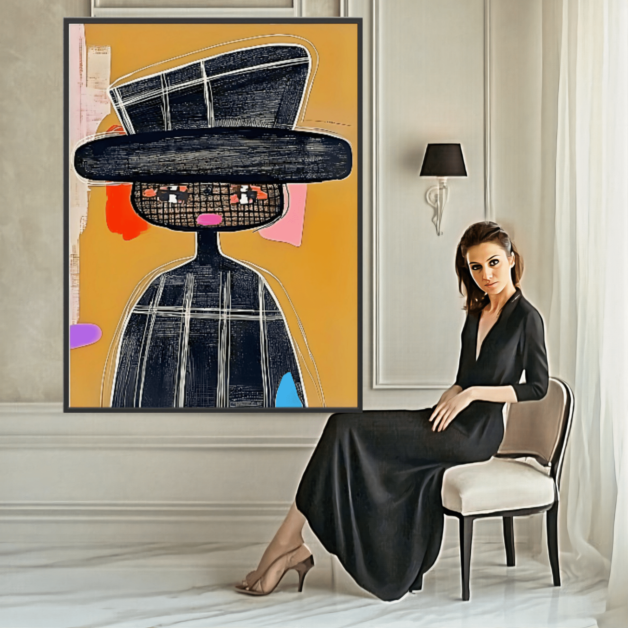 Canvas Print: "Abstract Noir" – Modern Expressionist Portrait modern abstract canvas wall art by Rossetti Art – luxury interior design artwork for living room, bedroom, office – Contemporary Abstract Art Contemporary Abstract Design contemporary abstract portrait