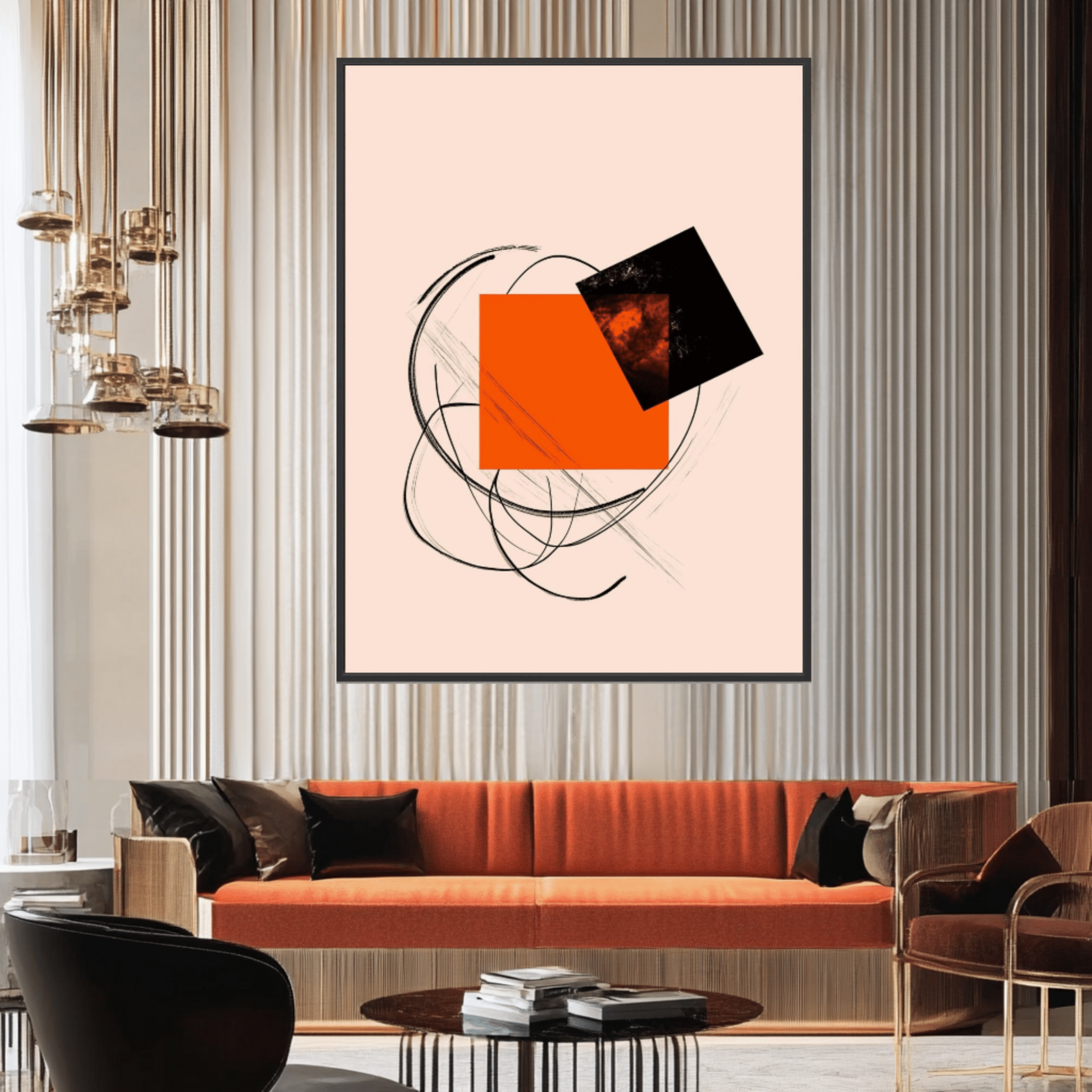Canvas Print: "Abstract Pink Motion" - Modern Geometric Wall Art modern abstract canvas wall art by Rossetti Art – luxury interior design artwork for living room, bedroom, office – Contemporary Art for Sale contemporary art piece Contemporary Canvas Art