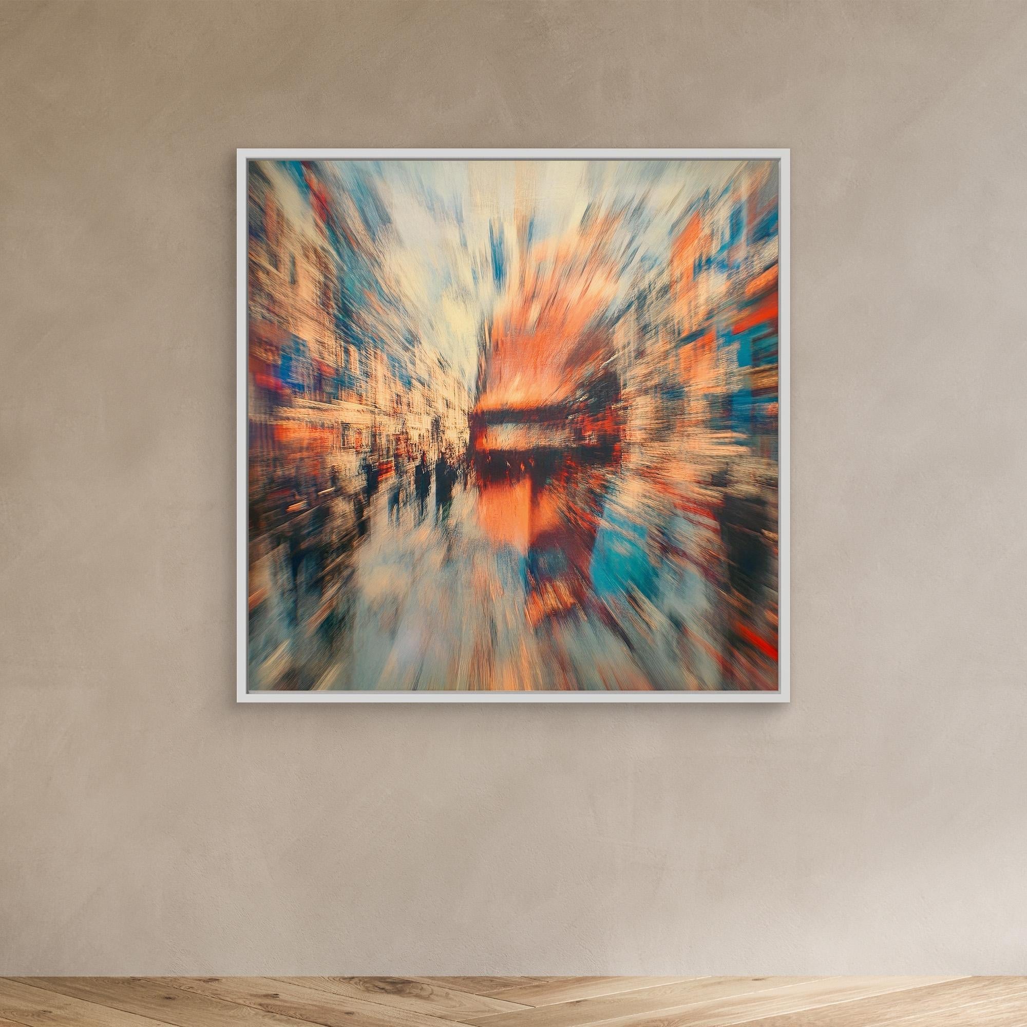 Canvas Print : Abstract Urban Motion Canvas Art - Vibrant Cityscape Blur modern abstract canvas wall art by Rossetti Art – luxury interior design artwork for living room, bedroom, office – Abstract Cityscape Wall Decor Abstract Urban Motion Canvas Art Contemporary Urban Artwork