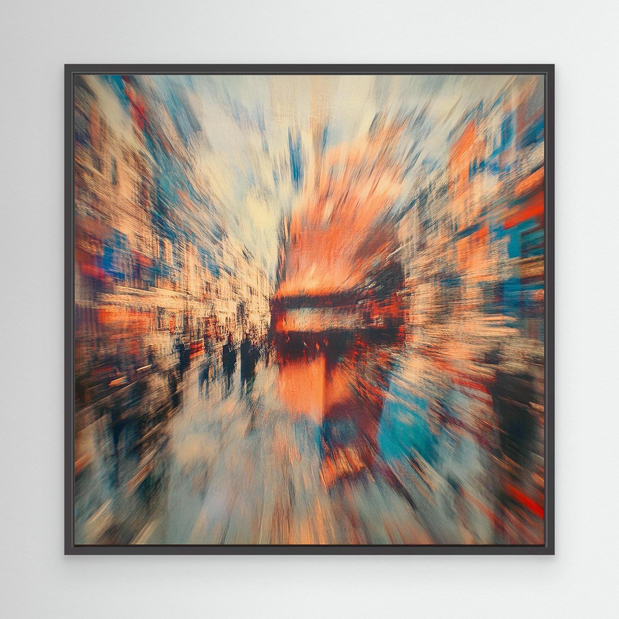 Canvas Print : Abstract Urban Motion Canvas Art - Vibrant Cityscape Blur modern abstract canvas wall art by Rossetti Art – luxury interior design artwork for living room, bedroom, office – Abstract Cityscape Wall Decor Abstract Urban Motion Canvas Art Contemporary Urban Artwork