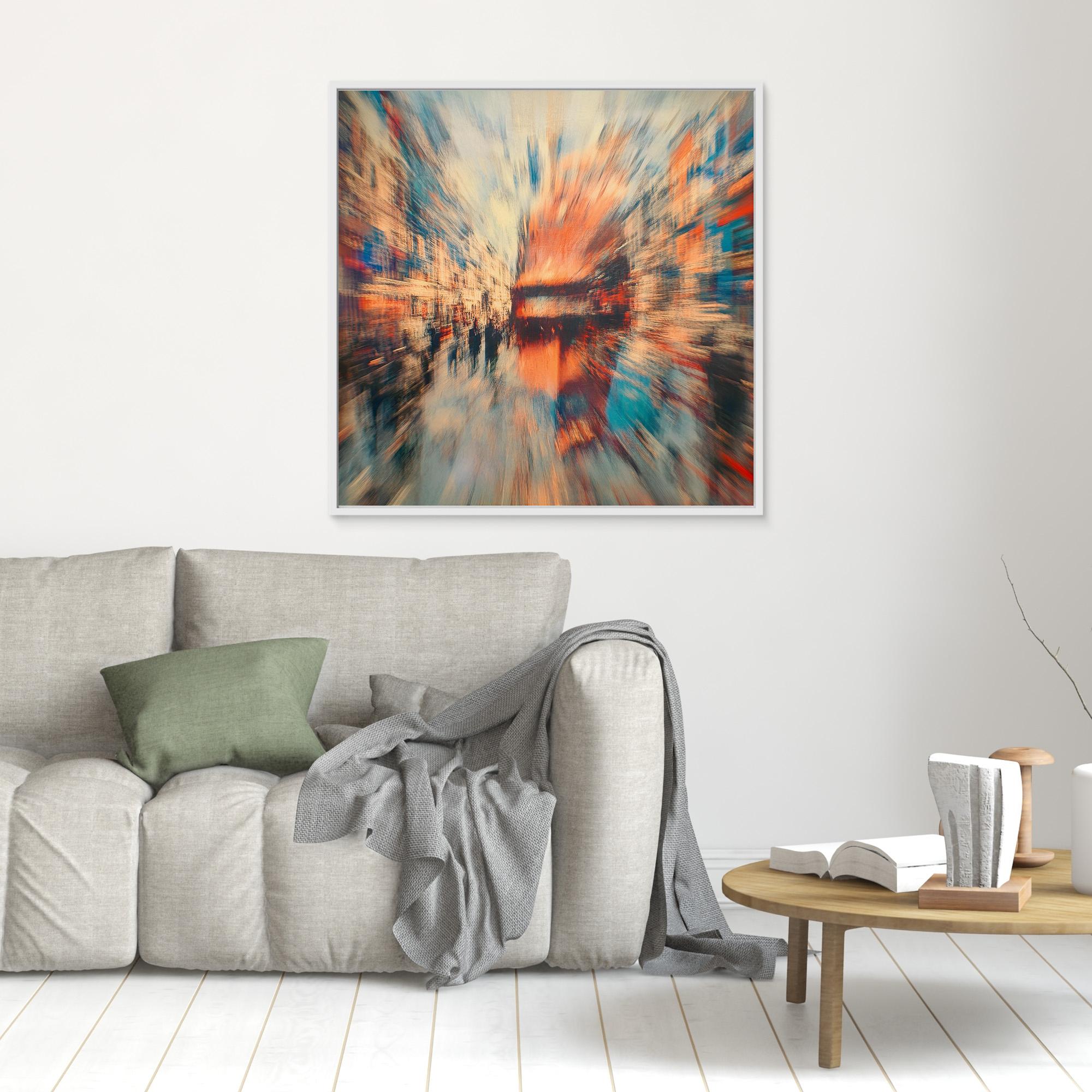 Canvas Print : Abstract Urban Motion Canvas Art - Vibrant Cityscape Blur modern abstract canvas wall art by Rossetti Art – luxury interior design artwork for living room, bedroom, office – Abstract Cityscape Wall Decor Abstract Urban Motion Canvas Art Contemporary Urban Artwork
