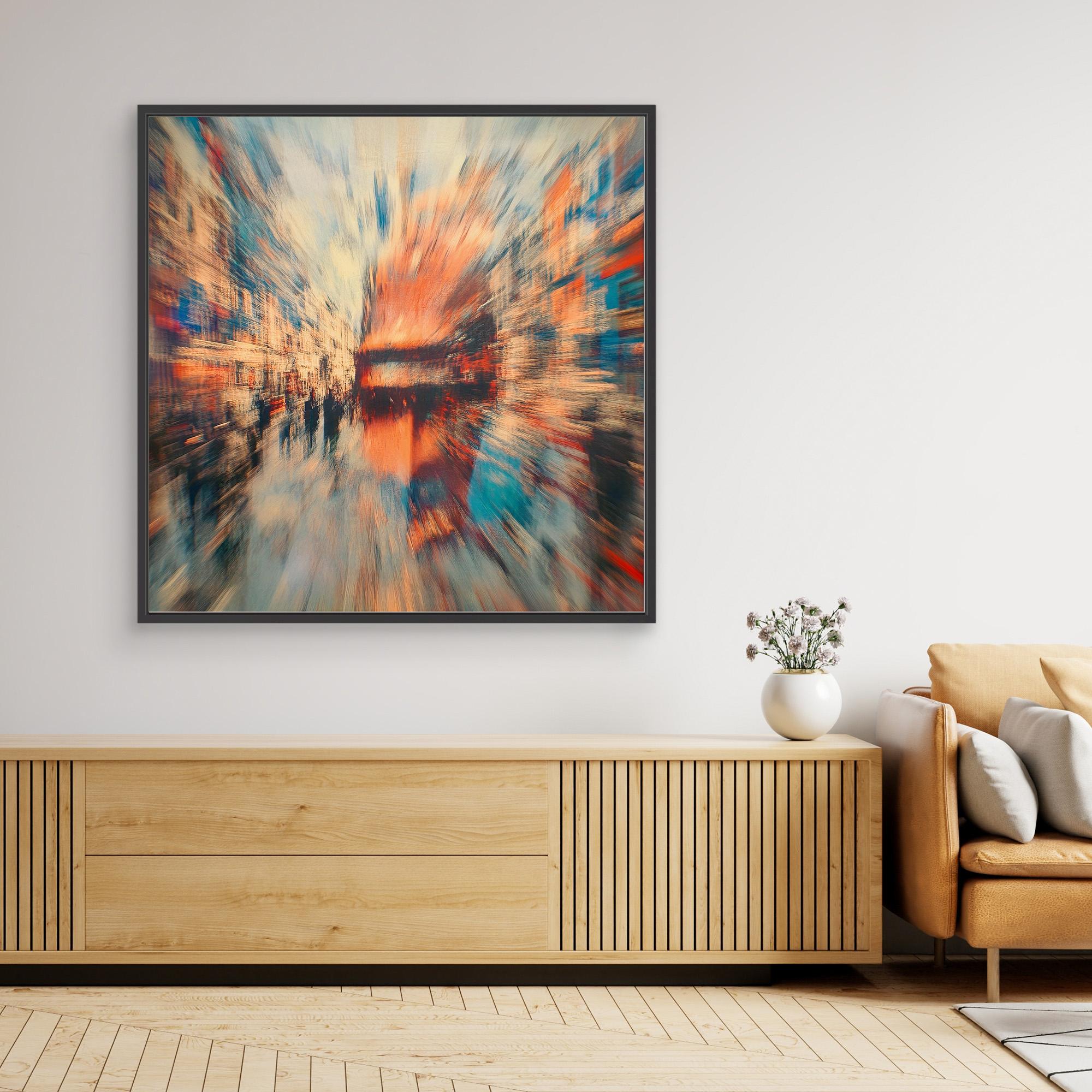 Canvas Print : Abstract Urban Motion Canvas Art - Vibrant Cityscape Blur modern abstract canvas wall art by Rossetti Art – luxury interior design artwork for living room, bedroom, office – Abstract Cityscape Wall Decor Abstract Urban Motion Canvas Art Contemporary Urban Artwork